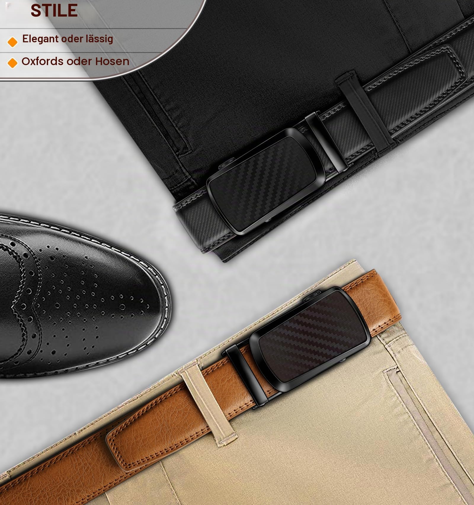 KEMISANT Gürtel Herren 2er, Ledergürtel Gürtel Ratsche 35mm,Größe Angepasst | Automatikschließe Gürtel für Herren mit Geschenkbox