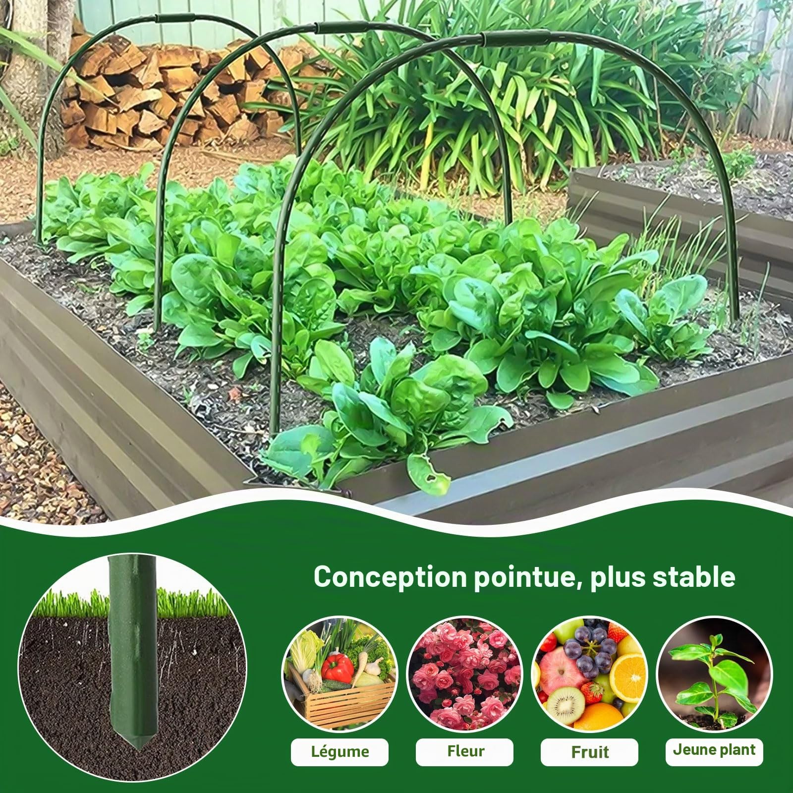EXLECO 12Pcs Cadre de Serre de Jardin avec Clips Arceau de Jardin Kit de Maison de Cerceau de Jardin Cerceau pour Tunnel Jardin 90 x 80 cm Arceau pour Serre Tunnel Cerceau pour Tunnel de Croissance