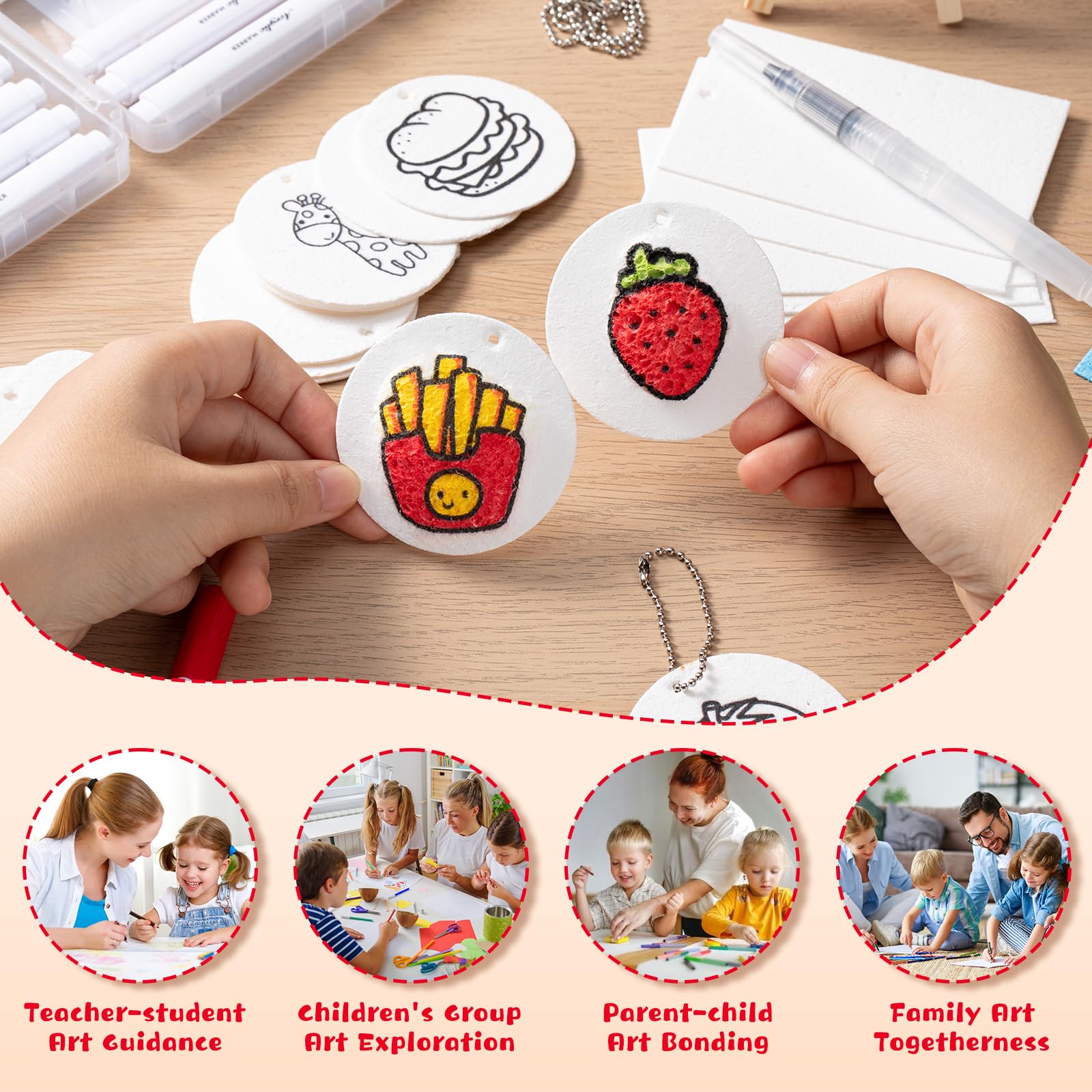 EXTSUD Magico Puffy Paint, 68 pezzi 3D Schiuma Texture Set da pittura per bambini con 30 fogli di carta da colorare, 24 pennarelli, accessori fai da te e set creativo