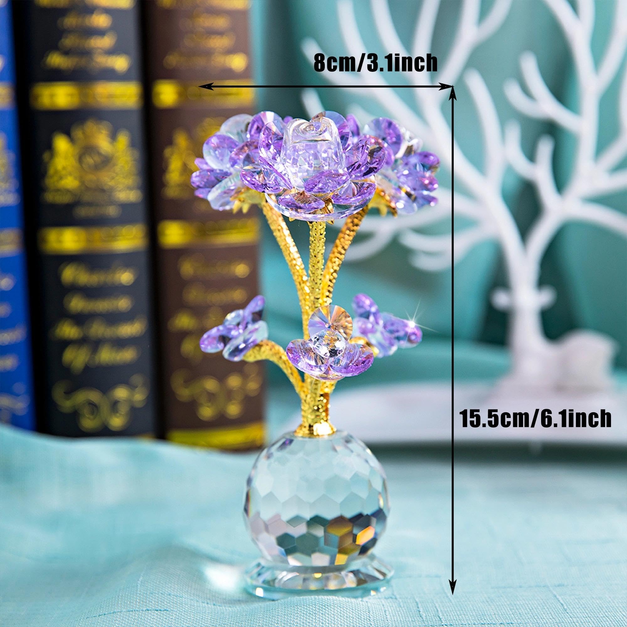 Amazon.com: QFkris Purple Crystal Rose Flower Figurine Collectible
