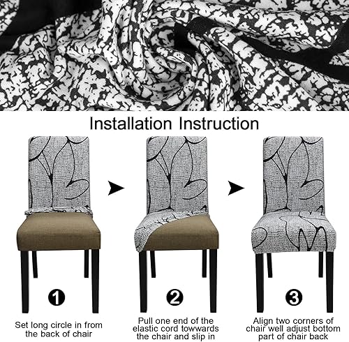 Miniatura 6 de Juego de 6 fundas para sillas Parsons de comedor, elásticas con estampado, de elastano, extraíbles, lavables, fundas protectoras para sillas de