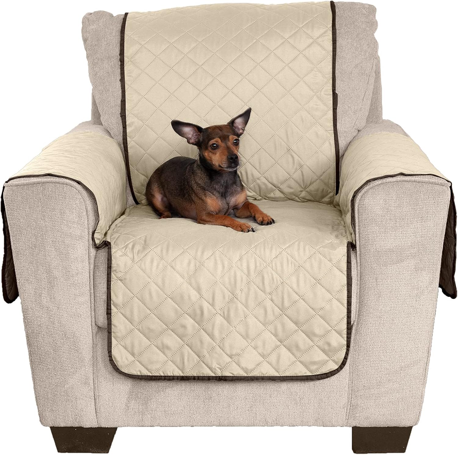 Furhaven Water-Resistant & Reversible Chair Cover Protector for Dogs, Cats, & Children - Two-Tone Pinsonic Quilted Living Room Furniture Cover - Espresso/Clay, Chair