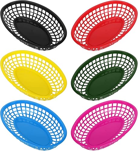 EUSOAR Bandejas de plástico para servir, 6 cestas de alimentos de 9.4 x 5.9 pulgadas para servir, cestas de pan reutilizables para suministros de