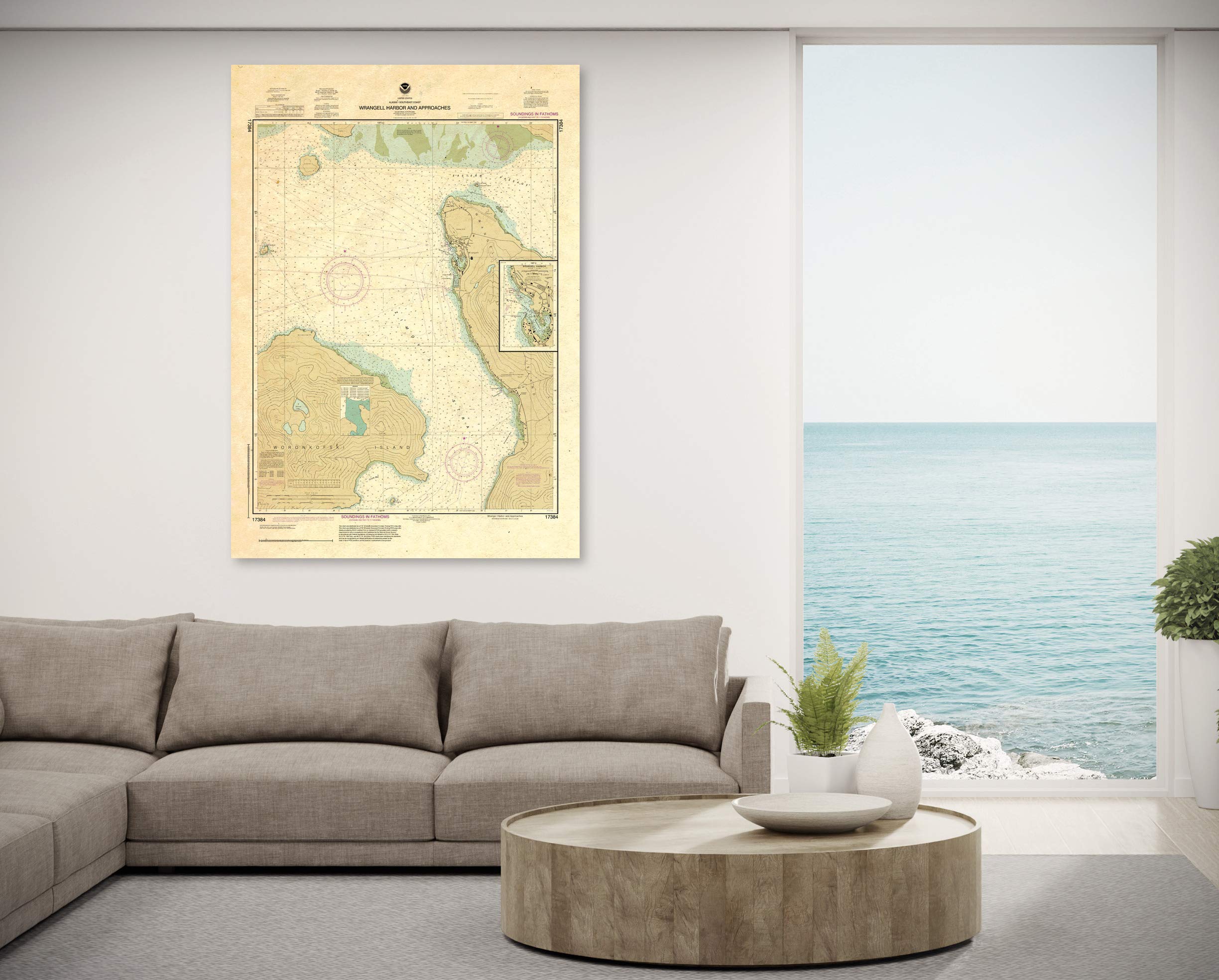 Paradise Cay Publications, Inc. Antiqued NOAA Chart 17384: Wrangell Harbor and approaches; Wrangell Harbor