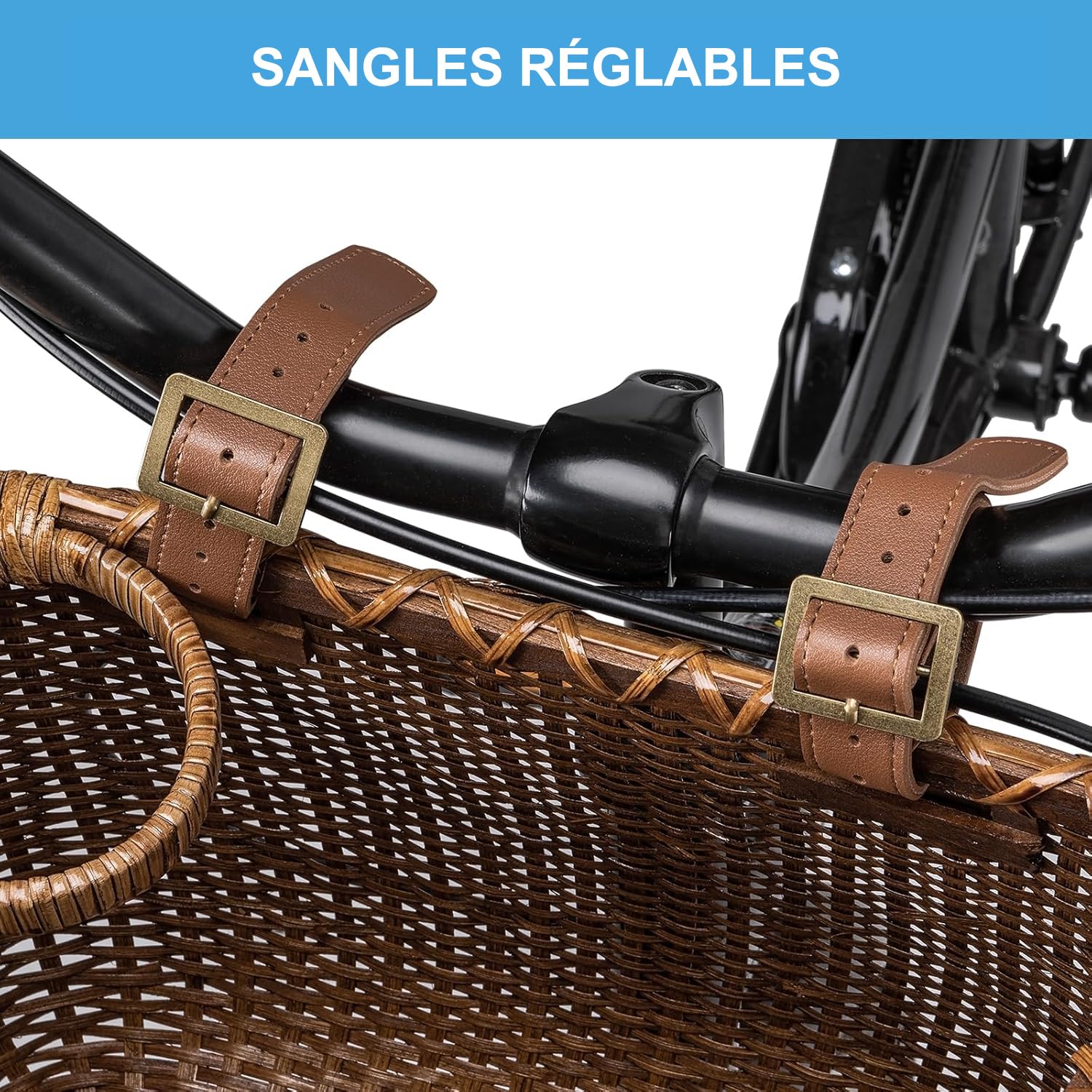 CXWXC Panier de vélo – Panier de vélo en rotin Fait à la Main pour Filles et Femmes – Panier Avant de vélo avec Porte-gobelet pour vélo de Plage, Scooter, vélo électrique