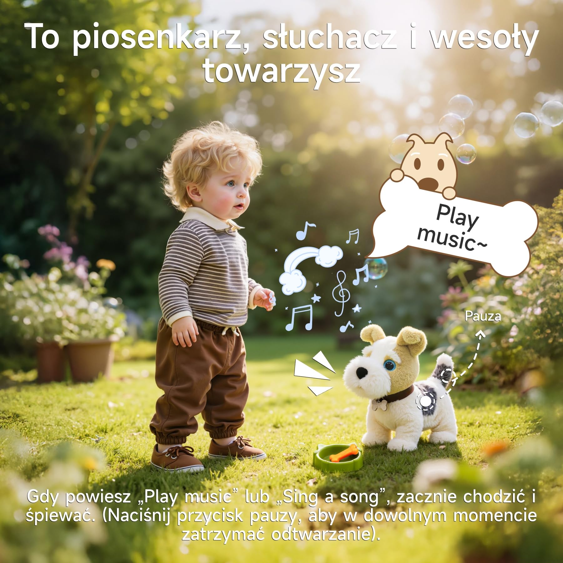 OR OR TU Zabawki dla Dzieci w Kształcie Spacerujących psów, Pluszowe Elektroniczne Zwierzaki Sterowane Głosem, Które Spiewają, Szczekają, Chodzą i Siadają; Realistyczne Interaktywne Zabawki w Postaci
