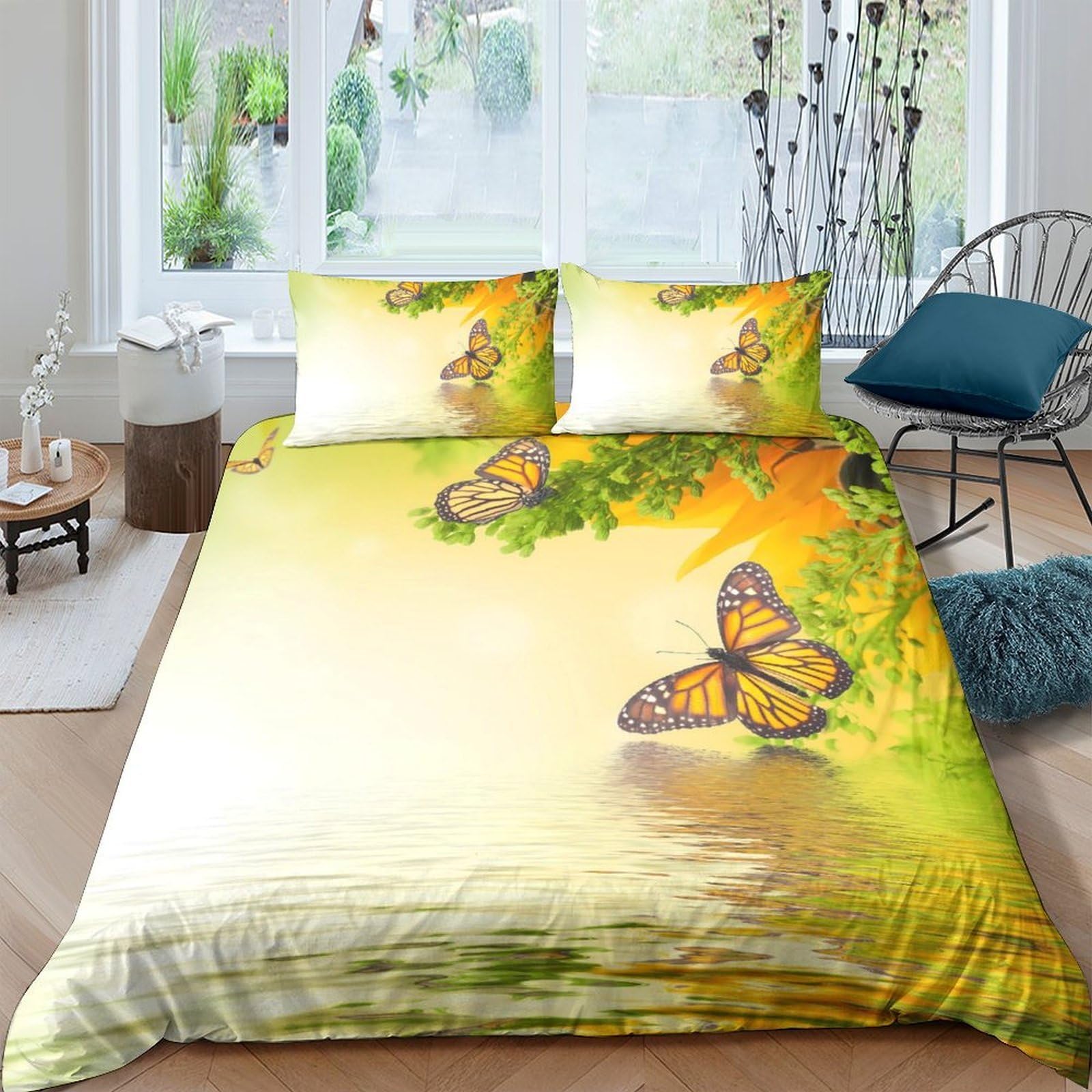 Ctjqhvkz Style-3 3D Printed Butterfly Meadow Fitted Sheet Microfiber Soft Yellow Green Mattress Cover For Bedroom Decor Protection Single（135X200cm）