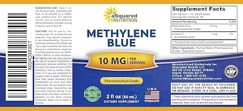 Miniatura 7 de aSquared Nutrition Gotas de azul de metileno – Suplemento líquido de grado farmacéutico 1% para humanos – 10 mg de grado USP con vitamina C – Sin