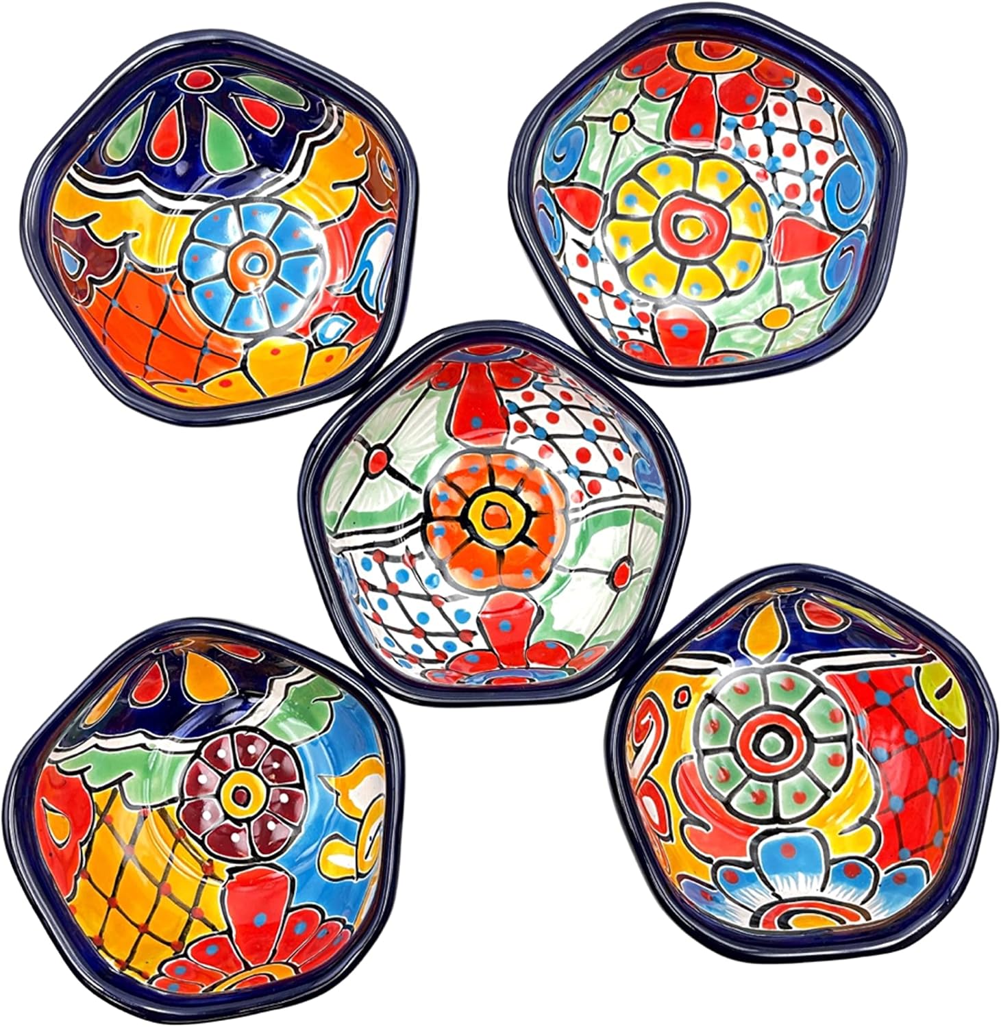 Talavera Wavy Bowl 5pc Multicolor Mexican Pottery Kitchen