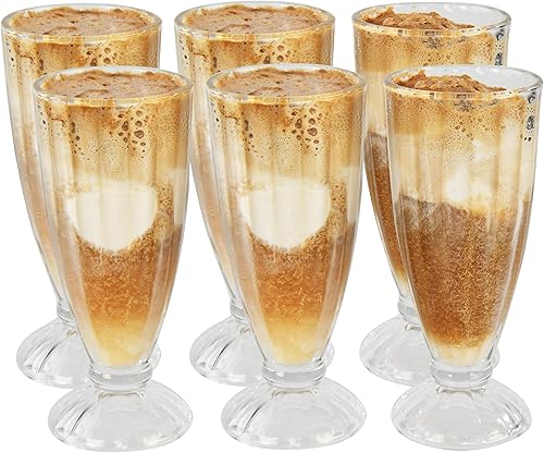 Miniatura 9 de Home-X Juego de vasos de batido de estilo vintage, cristalería acanalada antigua, tazas de postre para helados, licuados, fuente de soda clásica,