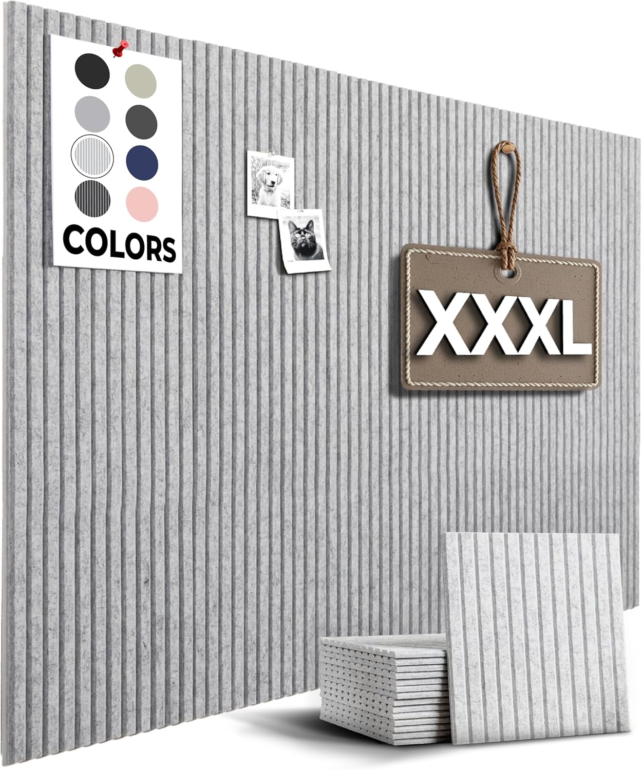 WALLHERO Office Cork Board, 59"x36" | 15 Pack | Felt Tiles for Wall, Tac Board, Large Felt Board, Wall Protector for Dart Board, (Gray Marble Slats)