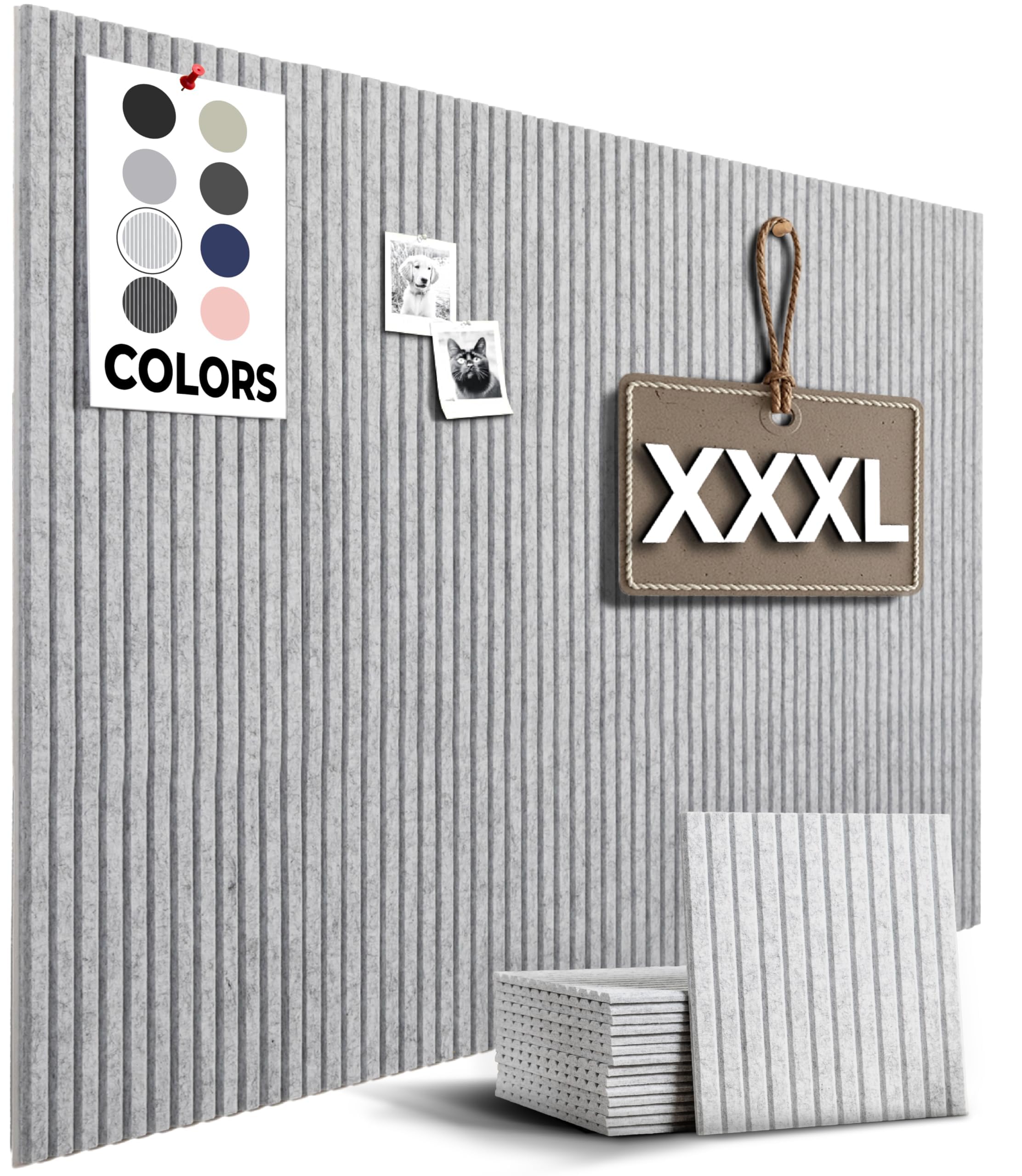 Filz-Wandfliesen, Wandlamellen, große Korktafel, Alternative – 15 Stück, 30 x 30 cm, Korktafel, große Pinnwand, Wandpaneele, anpassbare Pinnwand + Kleber im Lieferumfang enthalten (grauer)