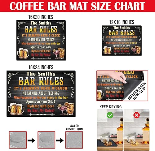 Miniatura 2 de Tapete de secado de barra personalizado para decoración de bares del hogar, reglas de barra, tapete de goma para derrames, accesorios de encimera,