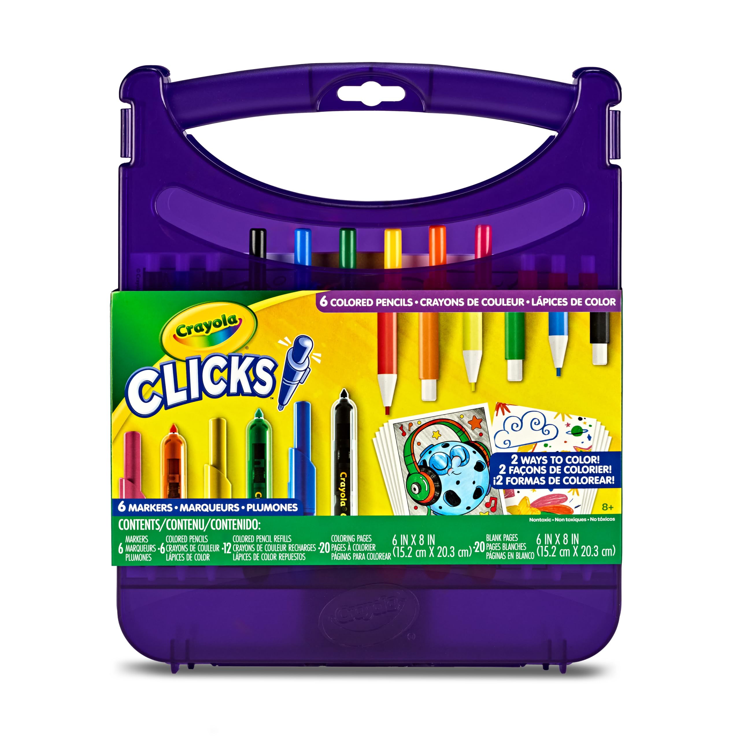 Clicks Art Set for Kids, Retractable NoDry Tips, Travel Activity Kit with Washable Marker…