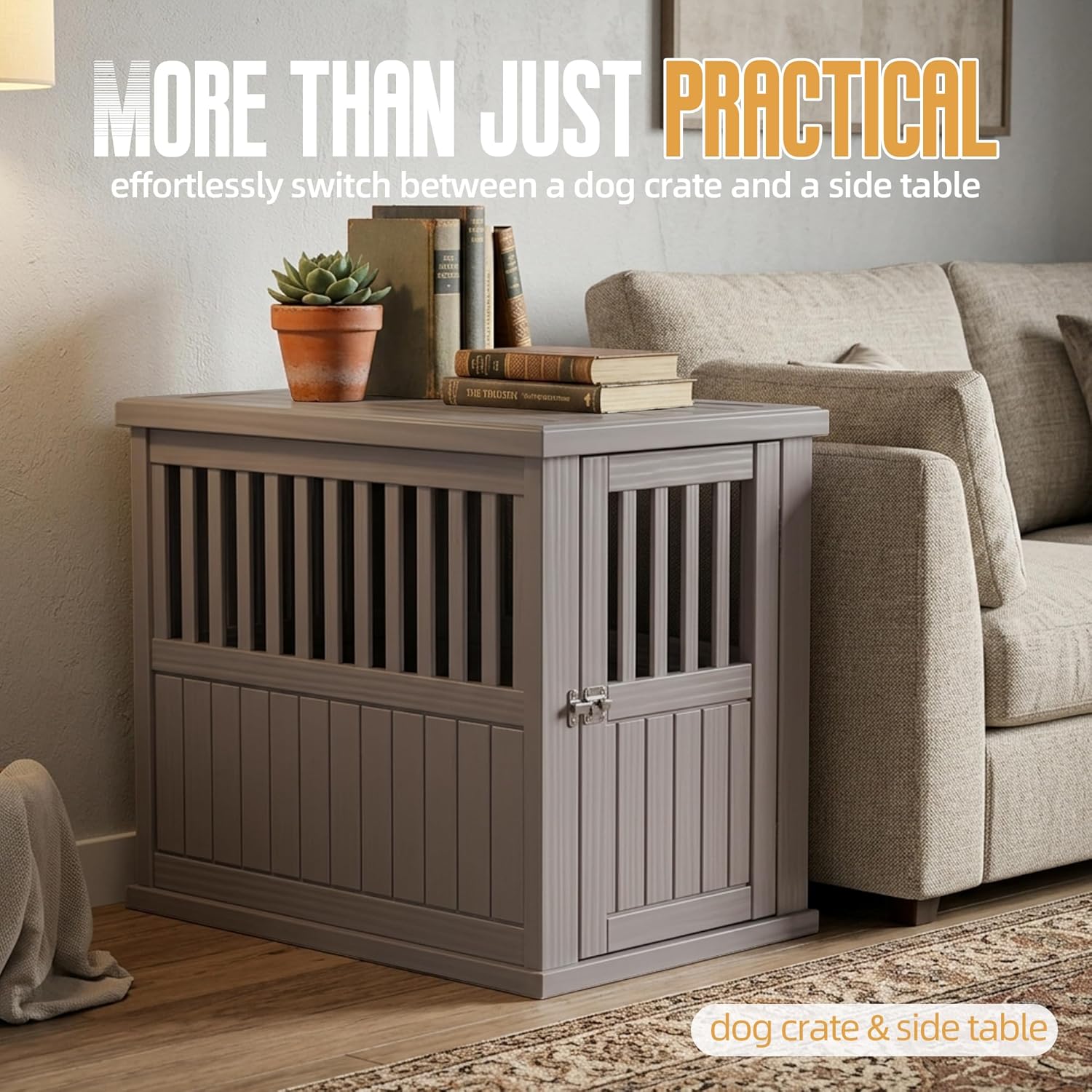 DRATO Dog House 30-Inch Dog Crate Furniture, Resin Dog Crate Table, Waterproof Tear-Resistant, Heavy Duty Tool-Free Assembly, Lockable Indoor Outdoor Kennel for Small Medium Dogs (Gray)