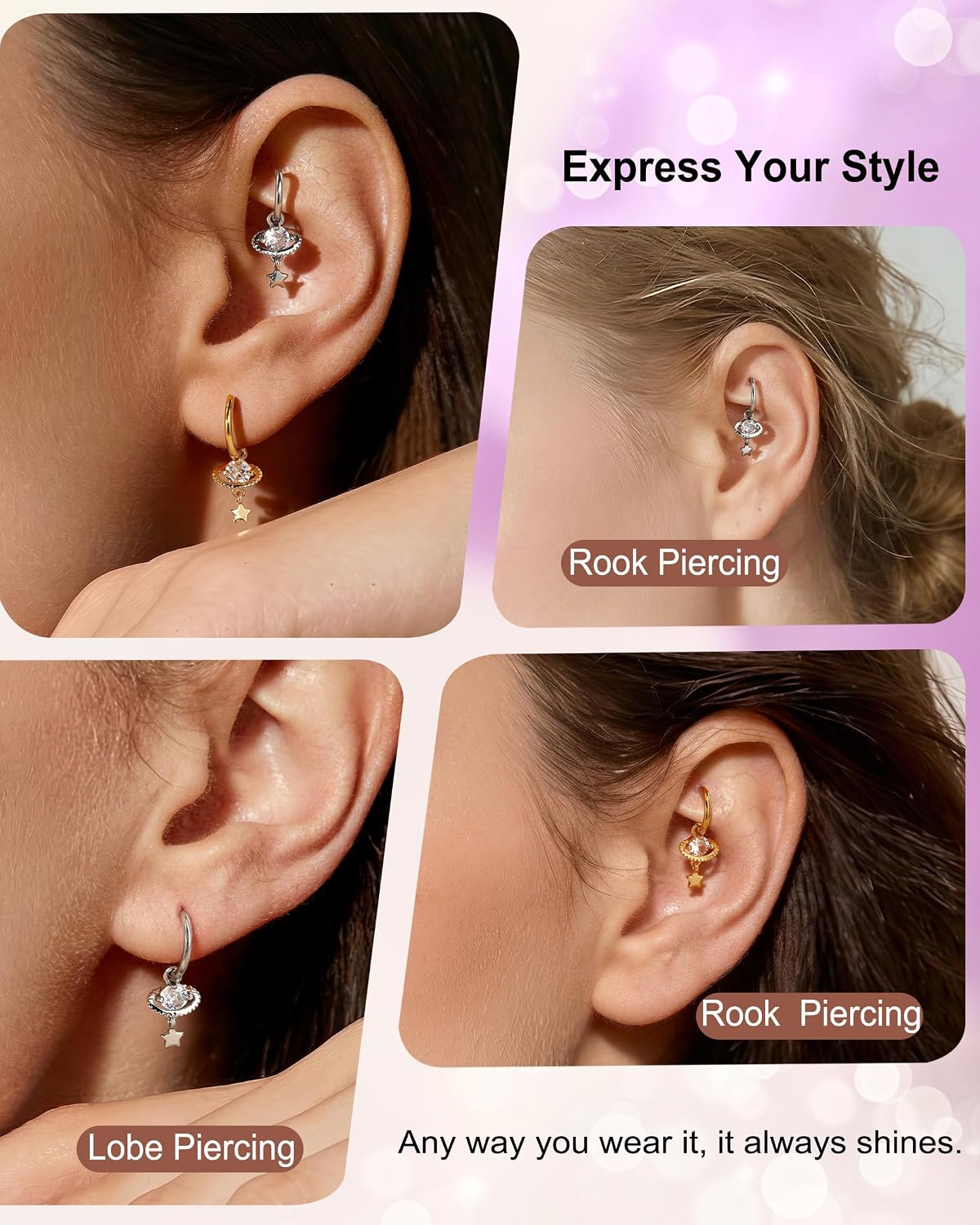 Jewseen 16G Dangle Cartilage Hoop Earring for Women Dangly Star Belly Hoop Ring Dainty Rook Piercing Jewelry Stainless Steel Helix Conch Hoop Rook Earring Hypoallergenic