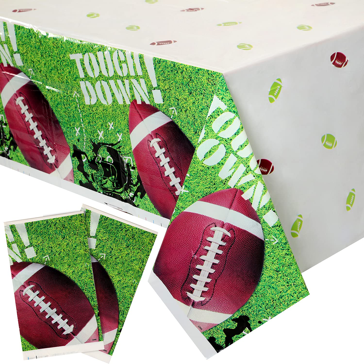 2pcs Football Tablecloth Plastic Football Table Cover for Football Party Decorations Super Bowl Sport Theme Party Decoration and Supplies