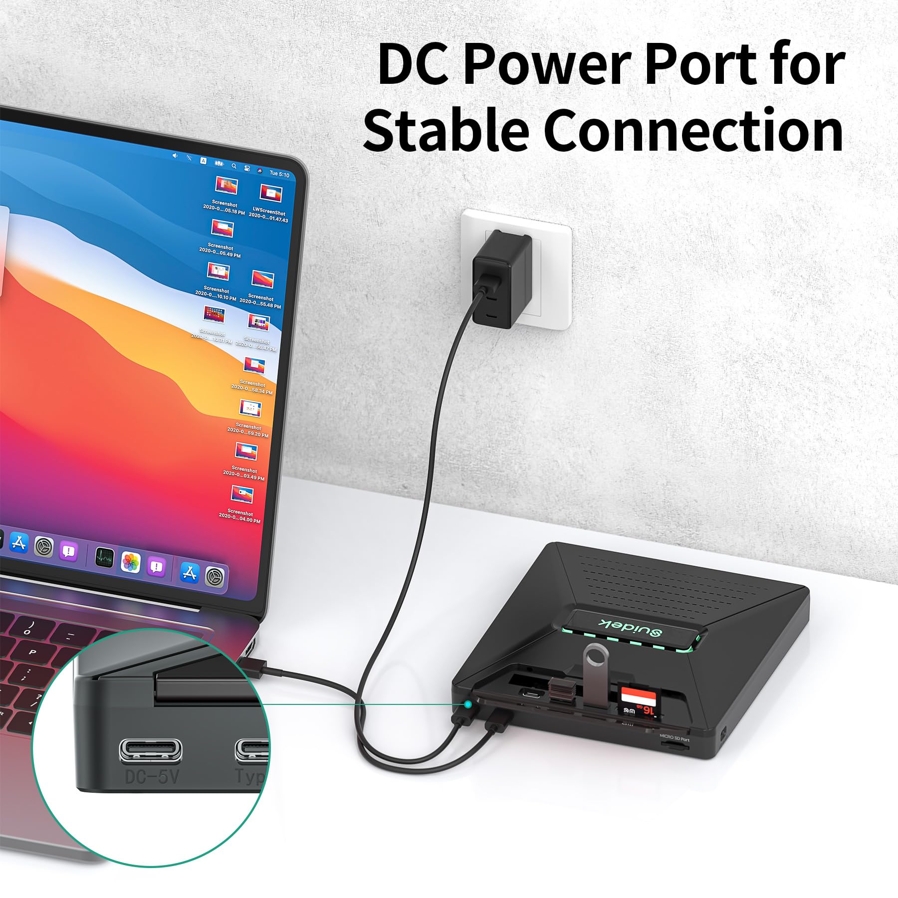 SUIDEK Zewnętrzny napęd CD DVD, przenośny napęd CD DVD +/-RW z nagrywarką z 2,5 "SATA, czytnikiem kart SD i hubem USB A Typ-C-2.0, kompatybilny z laptopem PC
