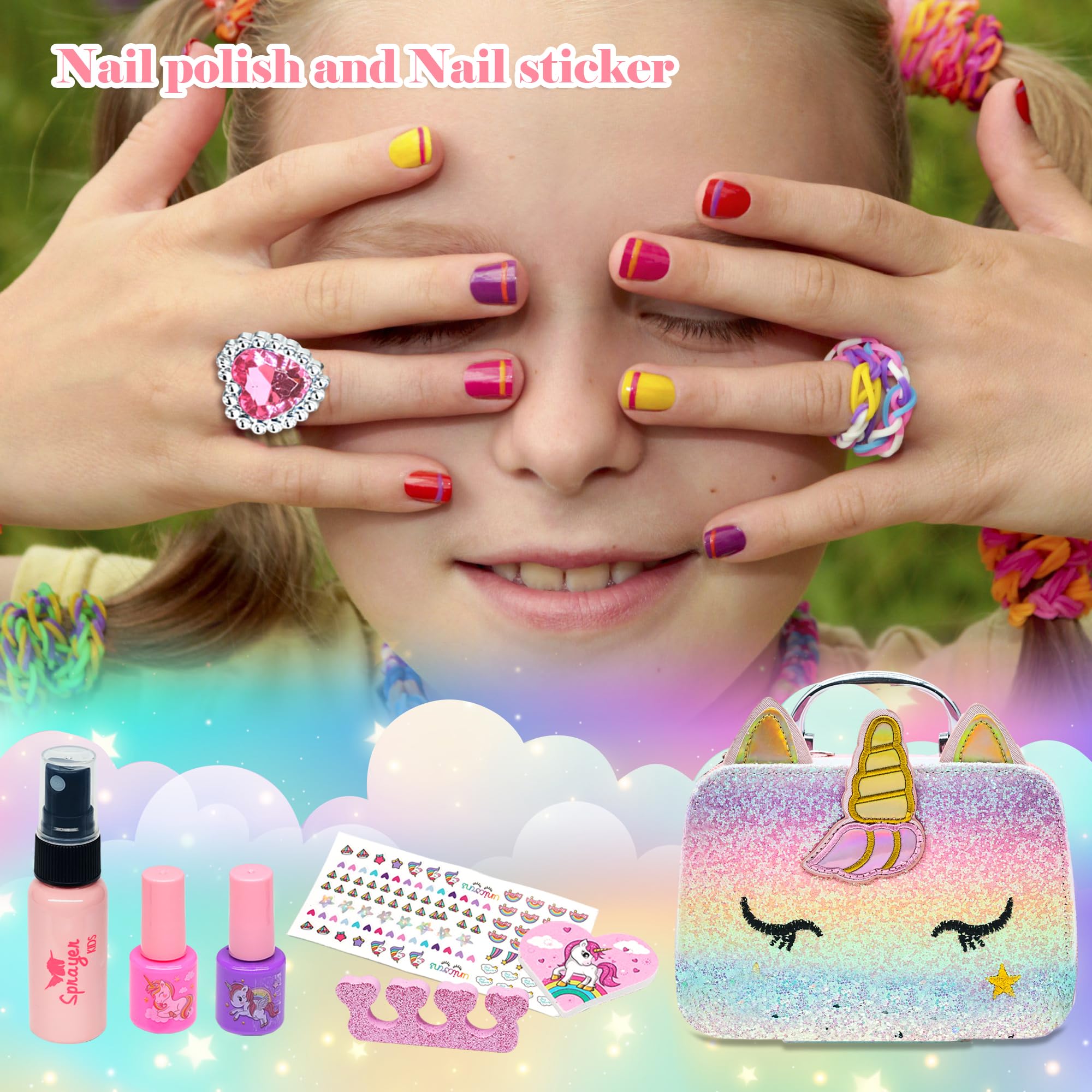 Set De Maquillaje Lavable Para Niñas De 74 Piezas, Maletín Organizador Con Espejo, Regalo Ideal Para Princesas De 3 A 10 Años (color Rosa)