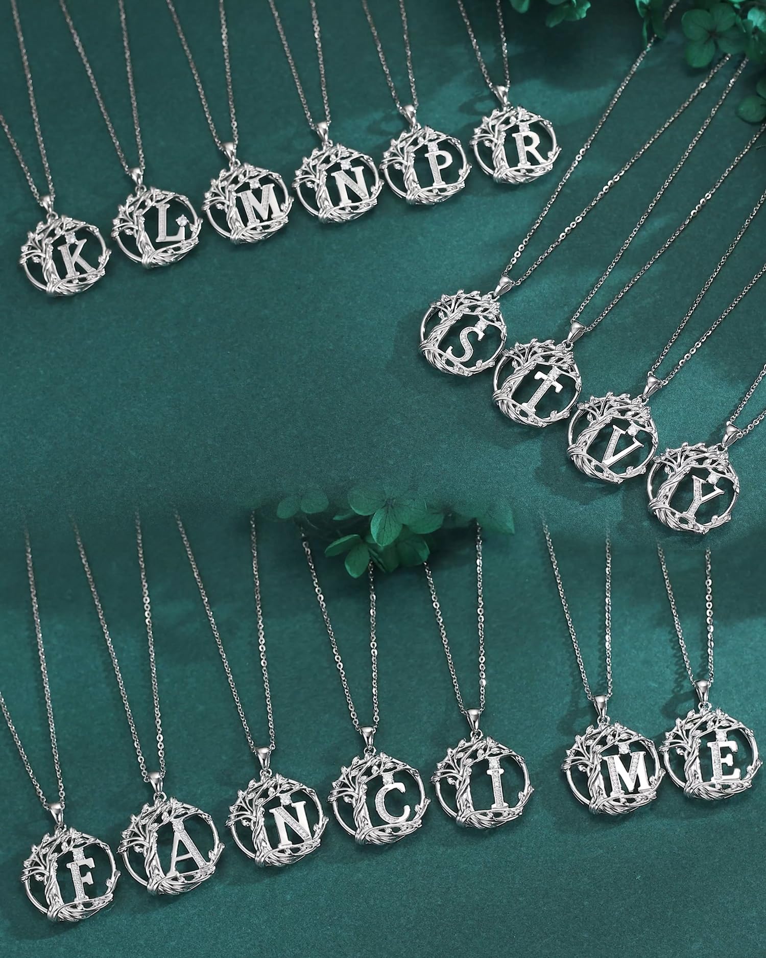 FANCIME Lebensbaum Buchstaben Kette Damen, 925 Sterling Silber A-Z Alphabet Initialen Anhänger Halskette Schmuck Geschenke für Damen Frauen Mädchen, Kettenlänge: 40+5 cm