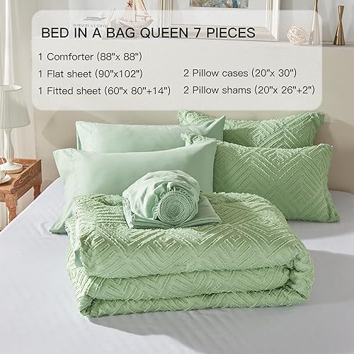 Miniatura 7 de SunStyle Home Juego de edredón tamaño Queen, edredón alternativo ligero de 3 piezas, suave y reversible, para todas las estaciones (verdeverde