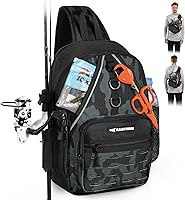KastKing Karryall Fishing Sling Bag - Tackle Pack with Rod Holder, MOLLE Webbing, Pliers Sheath & Multi-Gear Storage for Kayak Anglers