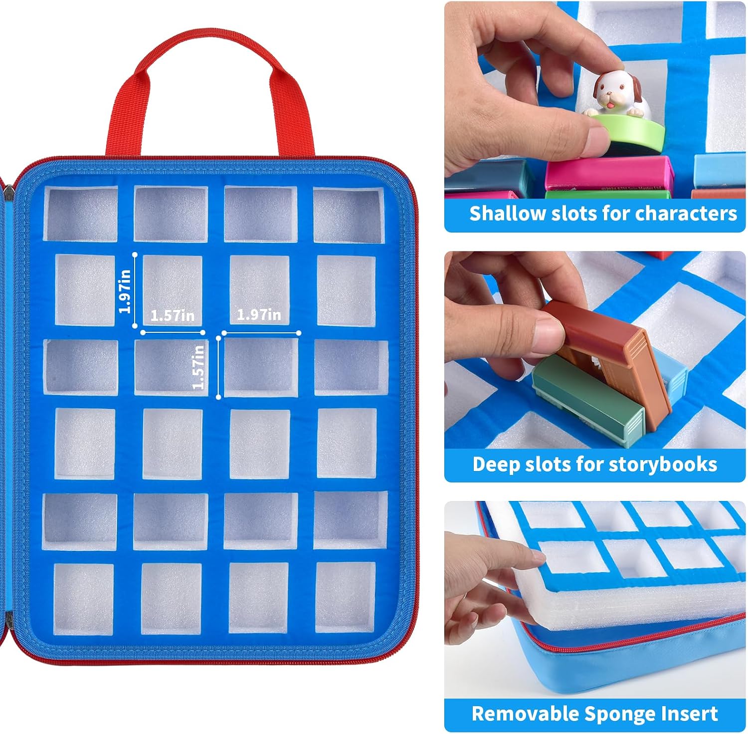 Carrying Case for Little Tikes Story Dream Machine Books, Holds 16 Sets(16 Characters+48 Storybooks), Portable Storage Bag with Transparent Pocket & Sponge Insert (Case Only) - Blue