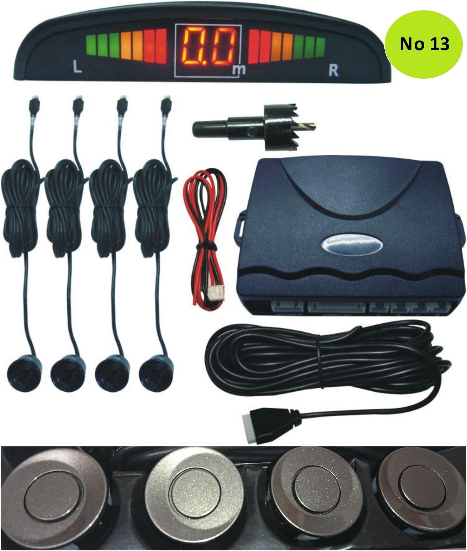 TechnoTec® Car Parking Rear Reverse 4 Sensors Kit Buzzer Radar LED Display Alarm System. (Iron Gold (No13))