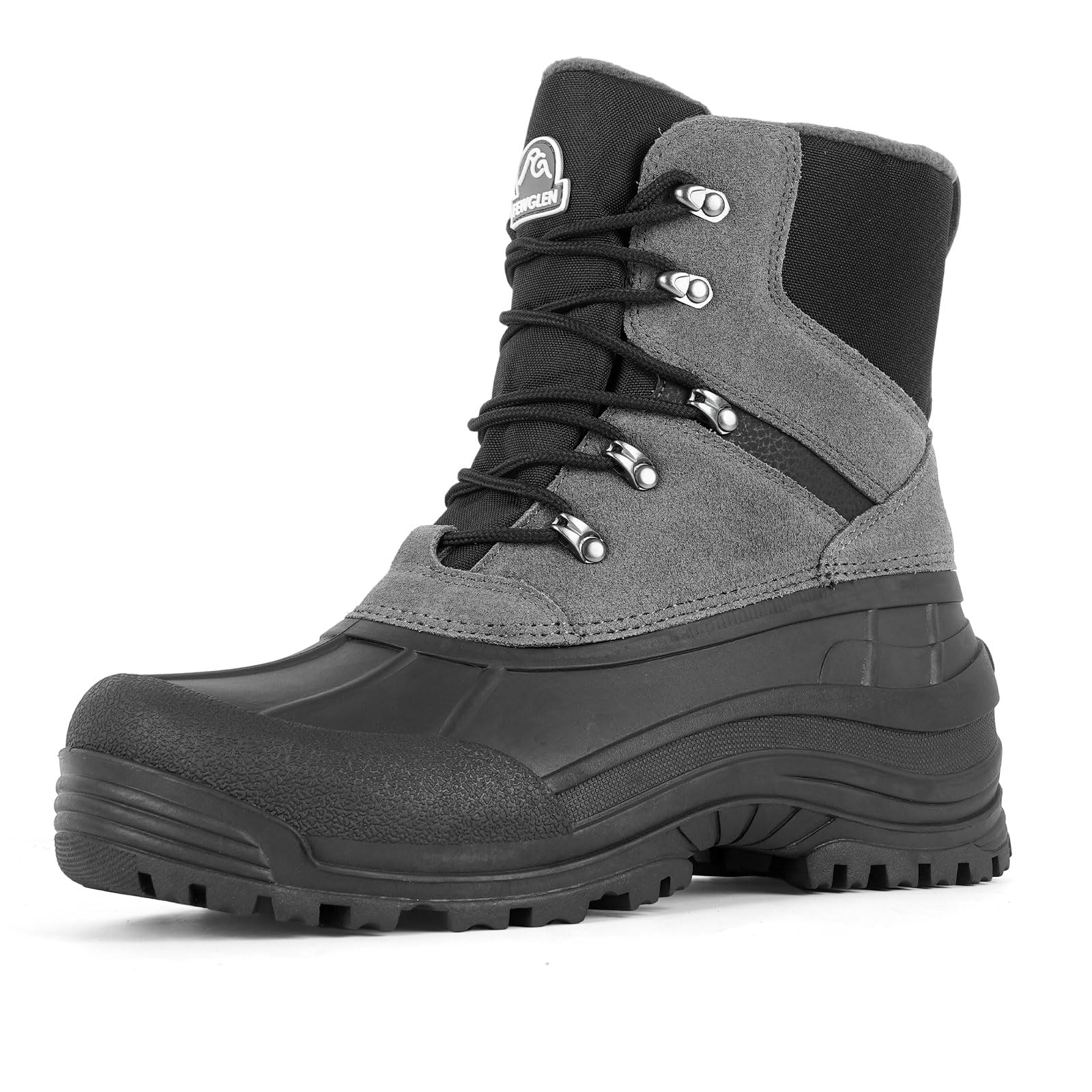 Men's Snow Boots Warm Winter Boots For Men Waterproof Insulated Mens Fur Lined Hiking Work Shoes Youth Non-slip Black Ankle High-top Shoe 8 Inch Cold Weather