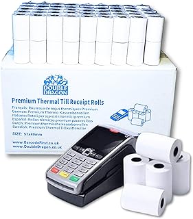 Double Dragon 57x40mm Premium Thermal Paper Rolls – Compatible with Barclays, Ingenico, Pax, Verifone, Worldpay, Spire, POS EPOS PDQ Terminals – Pack of 100