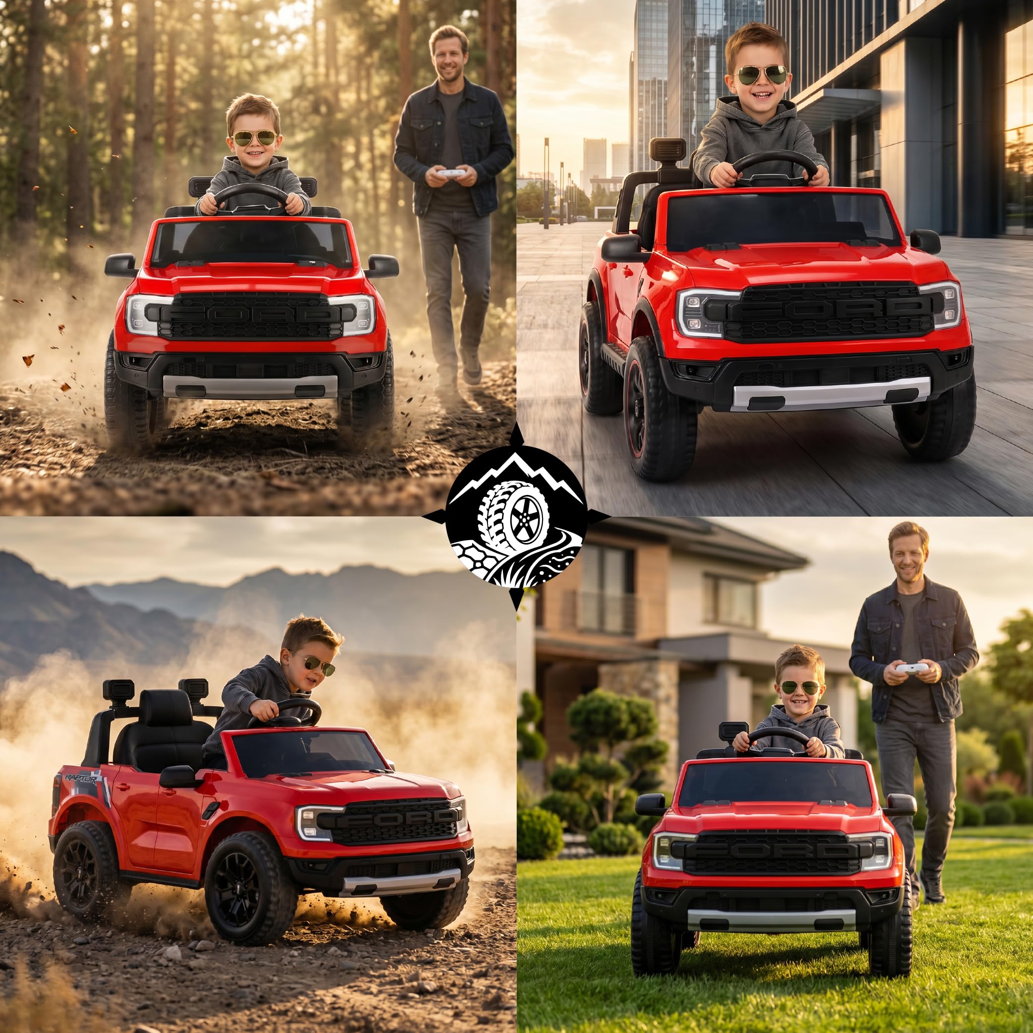 SUN BABY Ford Raptor - Auto Elettrica per Bambini 3-6 Anni, Macchina Elettrica 12V 4,5Ah, Telecomando Genitori, MP3, Luci LED, Sospensioni - Rosso