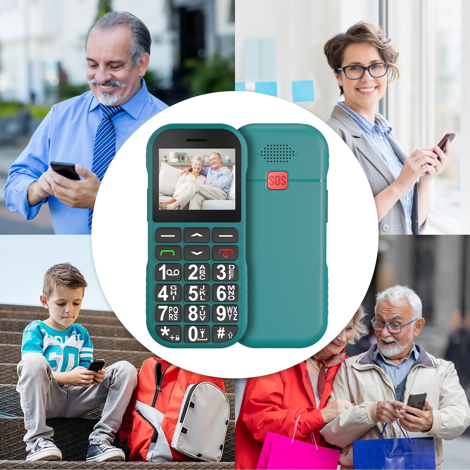 4G Telefono Cellulare per Anziani con Tasti Grandi | USB Tipo C Ricarica Rapida | 1800mAh Batteria | Volume Alto| Funzione SOS | Base di Ricarica | Chiamata Rapida | Sveglia | Facile da Usare | Verde