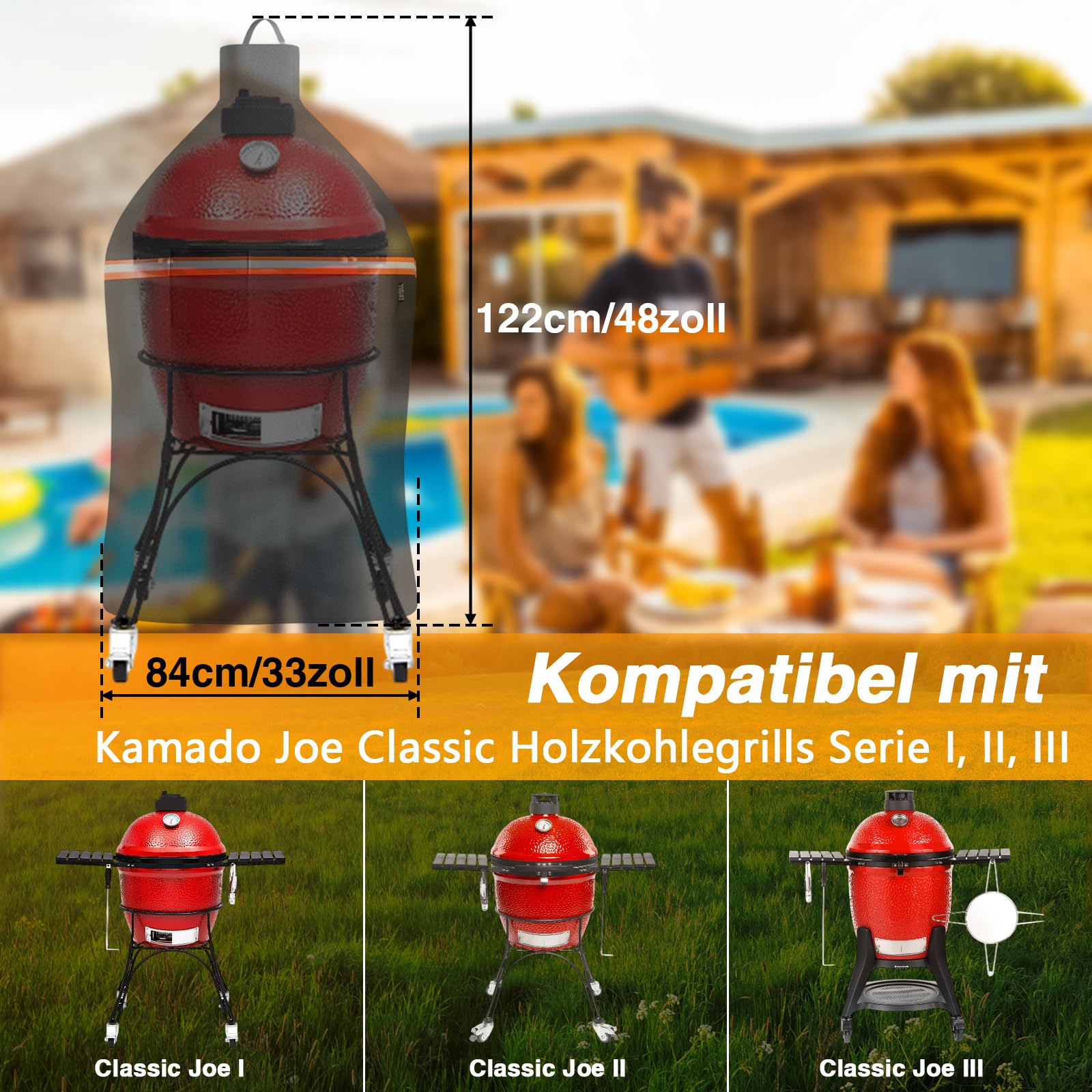 EVRBUL Inserto esterno per barbecue a carbonella, resistente copertura di protezione 420D-BBQ, compatibile con il barbecue Kamado Joe Classic in ceramica e Big Green Egg