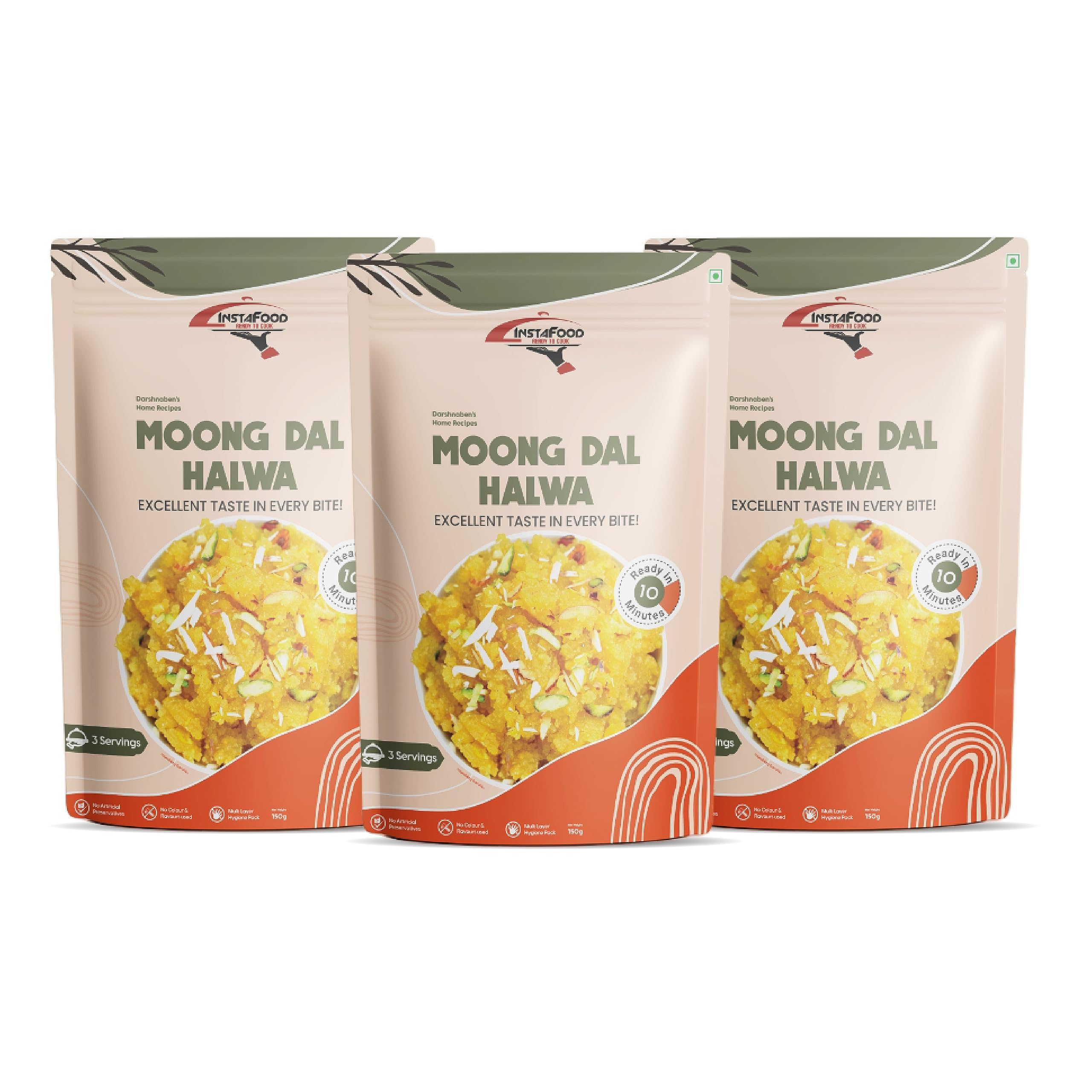INSTAFOOD Moong Daal Halwa | Ready to Cook Indian Sweet | Ready to Eat Sweet | 3-4 Servings Each | Pack of 3 (150g)| Zip Lock Packaging | After Cooking Gets 1.35KG to Serve | Just Add Milk and Cook (B0BGSWZ6TB) Amazon Price History, Amazon Price Tracker