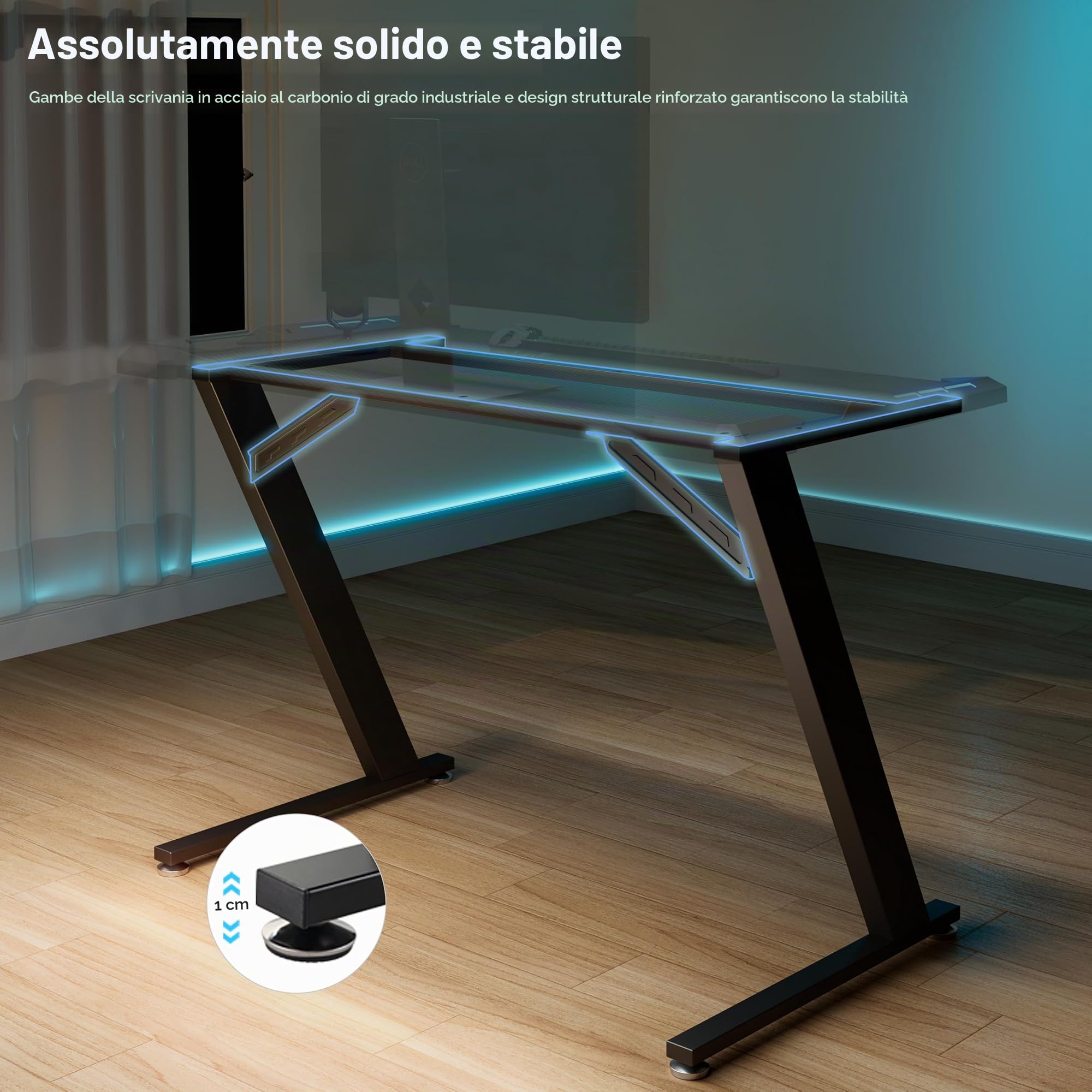 EUREKA ERGONOMIC Scirvania Gaming LED 114 x 64 CM Scrivania Computer Scrivania PC con Tappetino per Mouse, Gancio per Cuffie, Portabicchieri e Porta Controller