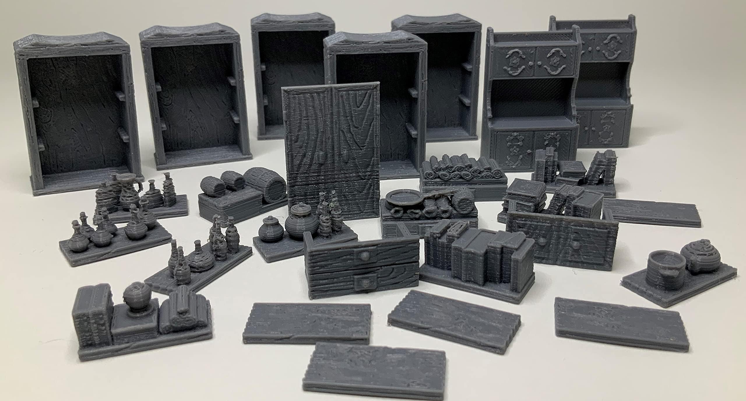 Bookshelf and Cupboard - 1:28 RPG - Pathfinder - Lord of The Ring - Figurine Miniature (Gray/Unpainted)