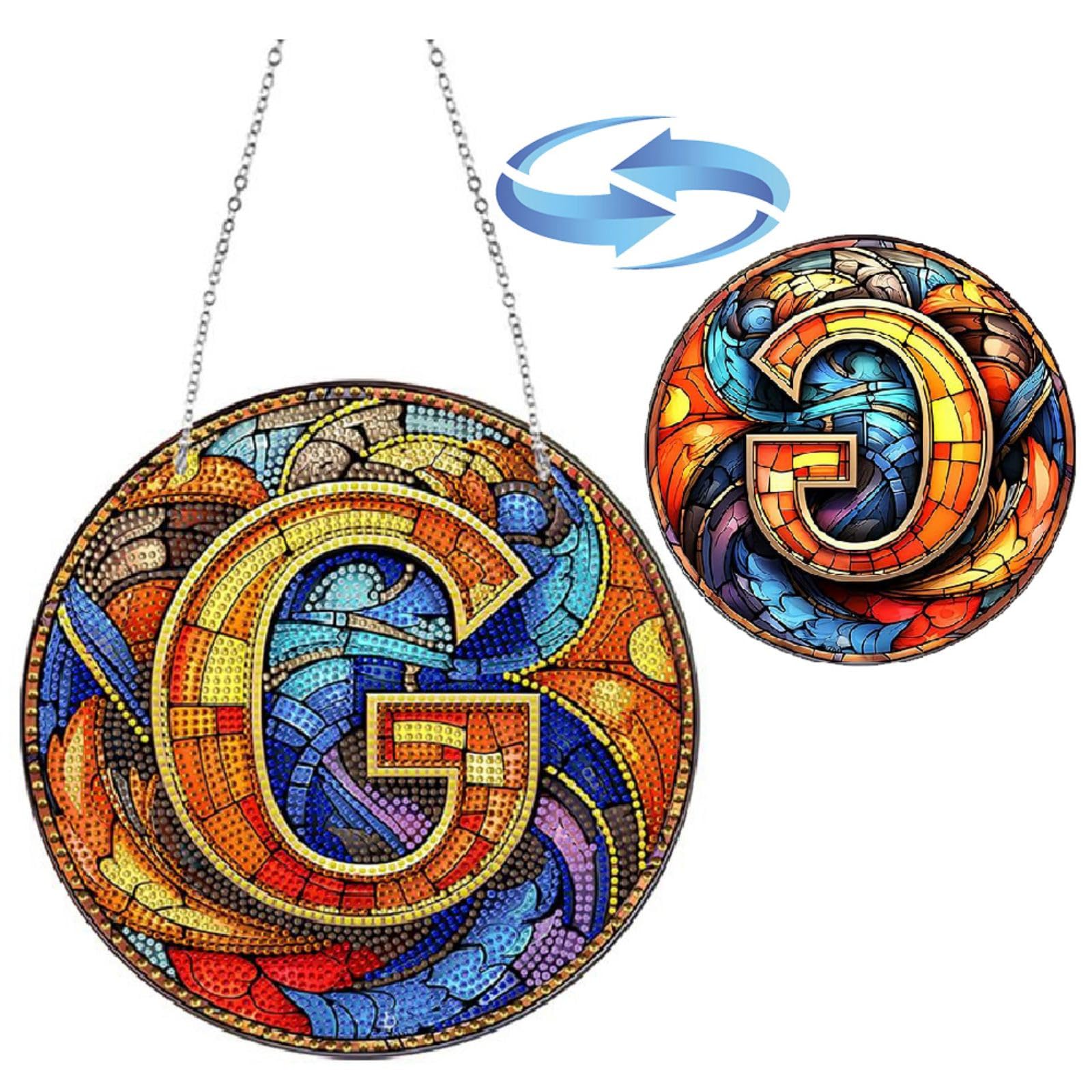 26 Letter DIY Diamond Art Painting Wreath Kits Rhinestone Diamond Art Window Hanging Pendants Home Garden Wall Hanging Kits (Double-Sided Pattern Single Side Point Drill)-G