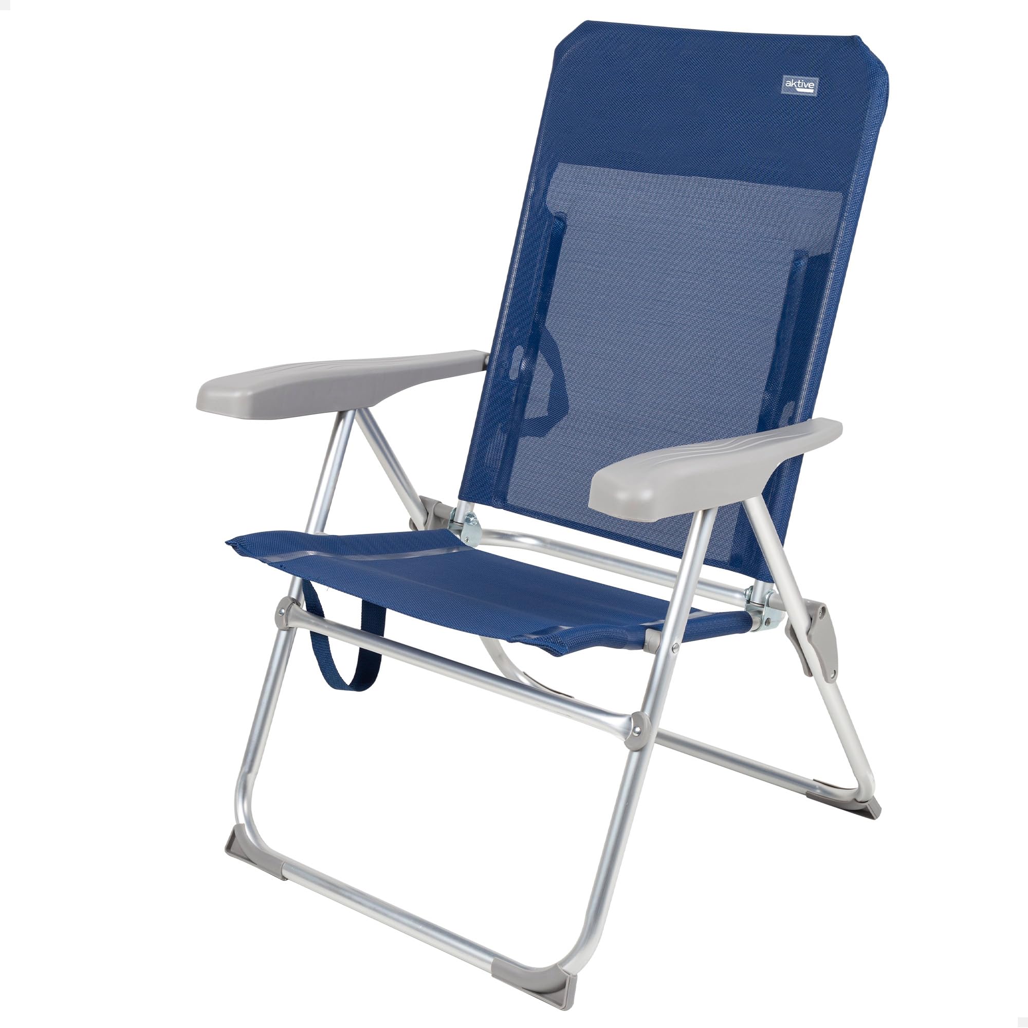 AKTIVE 62661 - Silla de Playa Plegado Slim, reclinable 6 Posiciones antivuelco Azul Marino, Medidas 47x60x94cm, Material: Aluminio, Resistente, Peso máximo soportado 110 kg