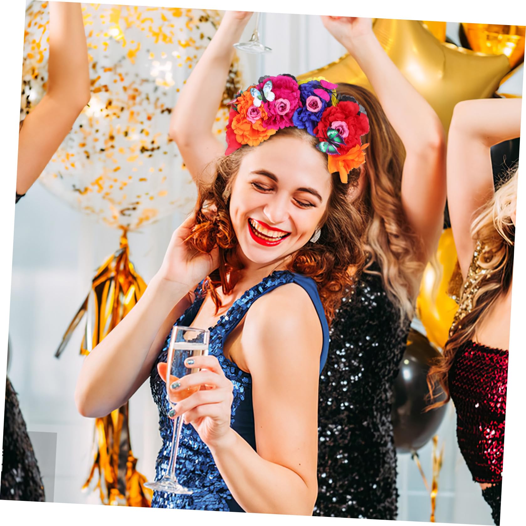 Diadema De Flores y Tocado De De Flores Multifuncional Para Mujer y Niña, Diseño Colorido Rojo, Púrpura, Naranja y Azul, Adecuado Para Bodas, Fiesta y Sesiones De Fotos