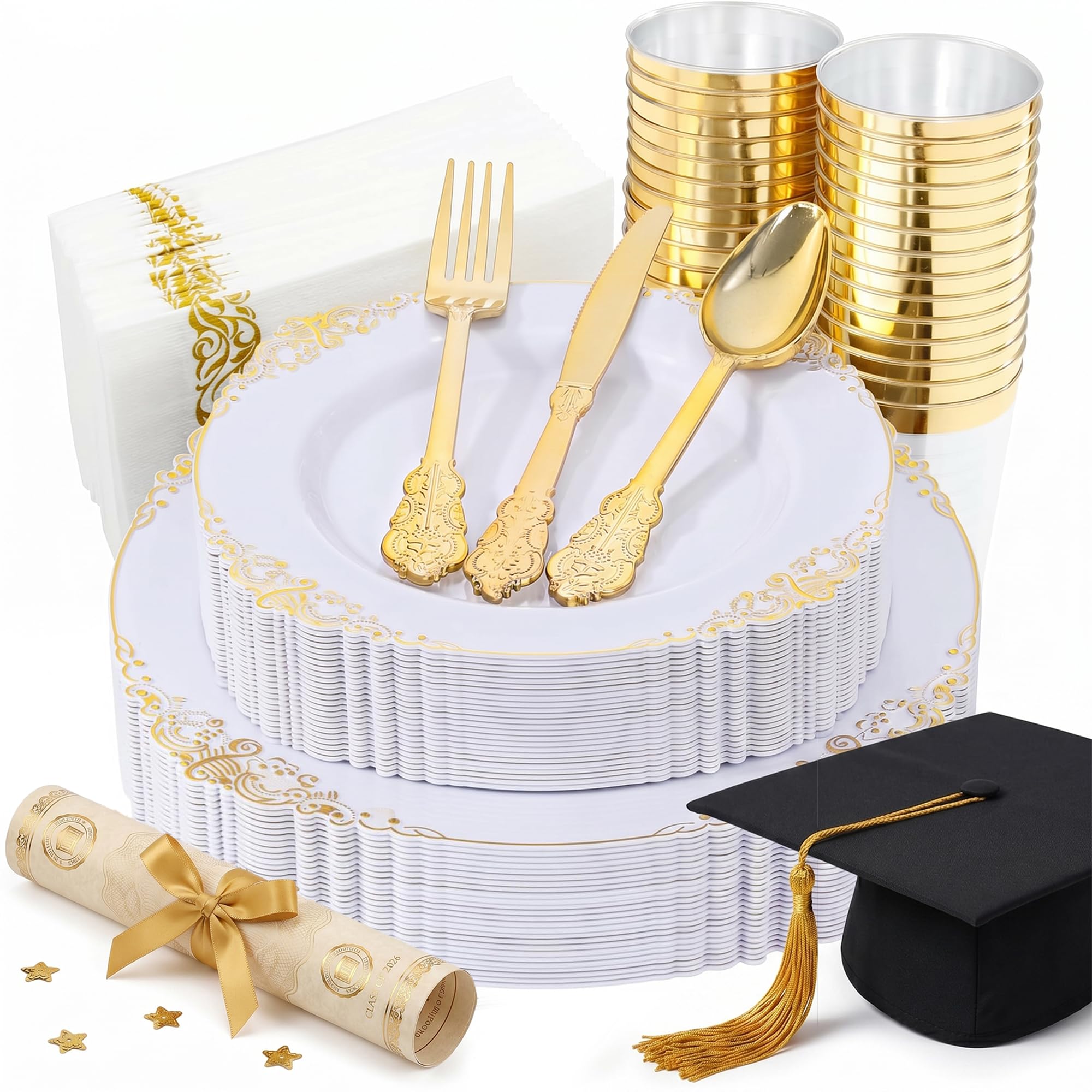 Amazon.com: Nervure 175PCS White and Gold Plastic Plates