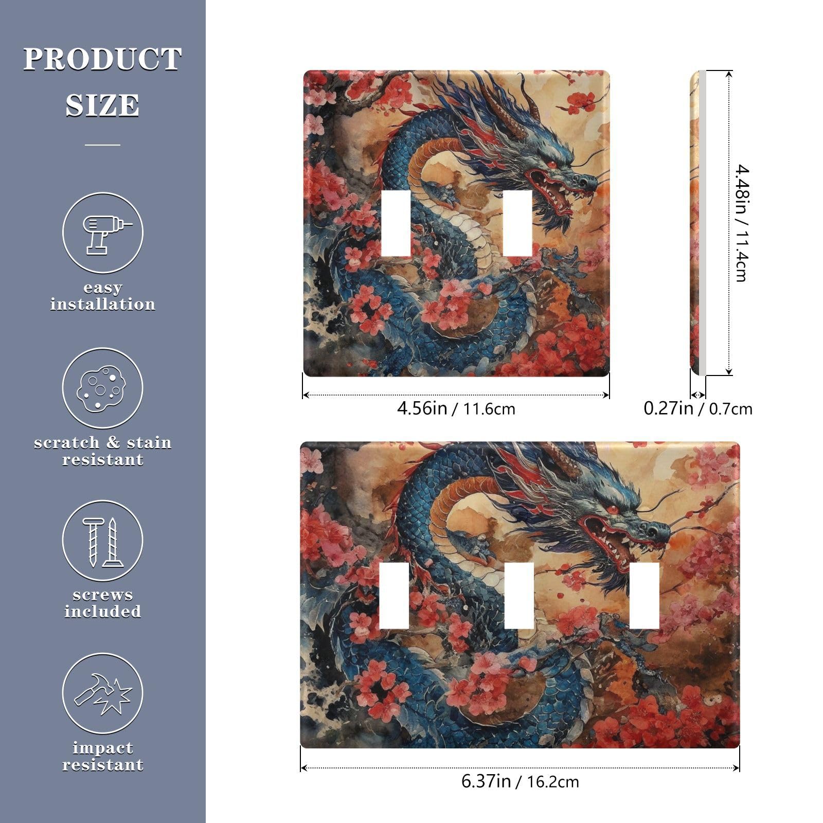 Light Switch Cover Plum Blossom China Dragon Wall Plates for Electrical Outlets 3 Gang 202b6240