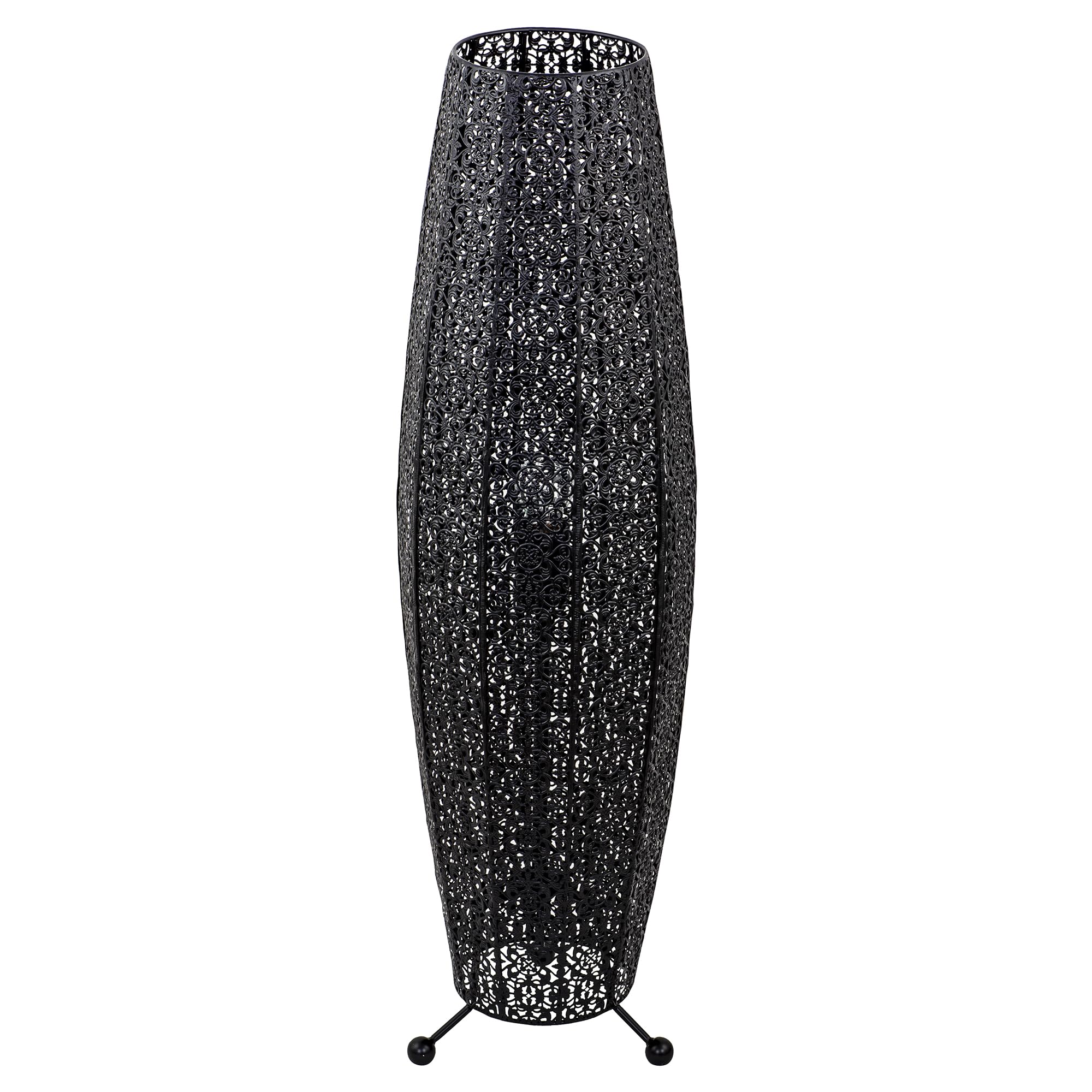 Happy Homewares Black Traditional And Ornate Floral Moroccan Floor Lamp In Gloss