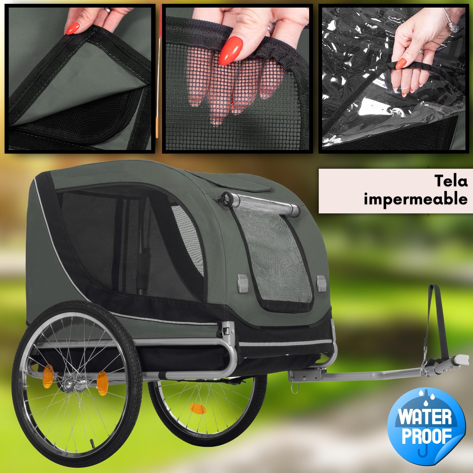 SPRINGOS Remolque de bicicleta para perros hasta 40 kg incl. bandera