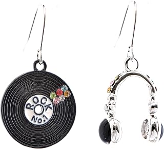 Black Retro LP and Headphone Earrings
