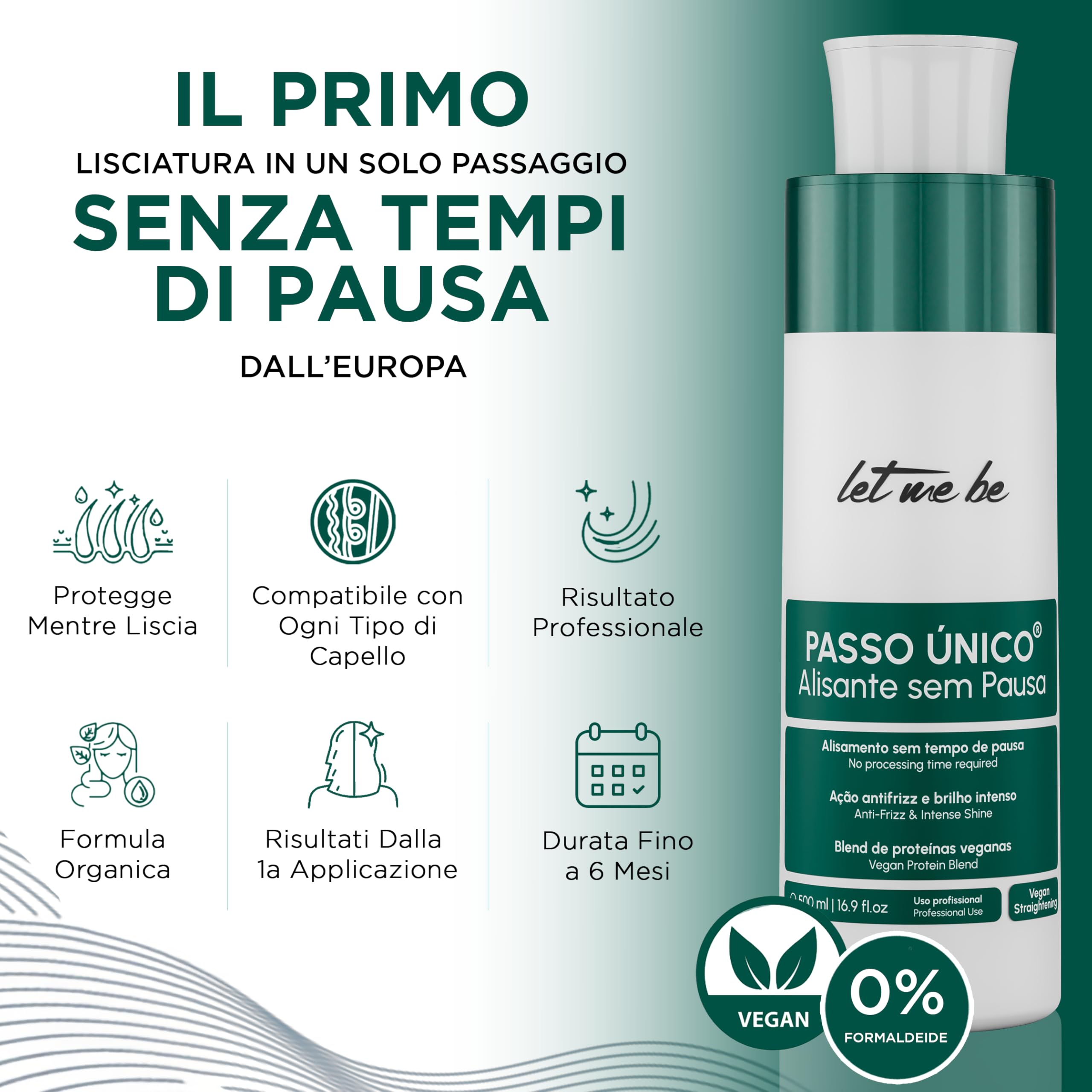 Let Me Be - NUOVA Keratina Lisciante Per Capelli Senza Tempo Di Posa! Prima Stiratura Brasiliana Vegana Istantanea Senza Formaldeide, con Amminoacidi e Proteine Vegetali, Anti Crespo - 1L