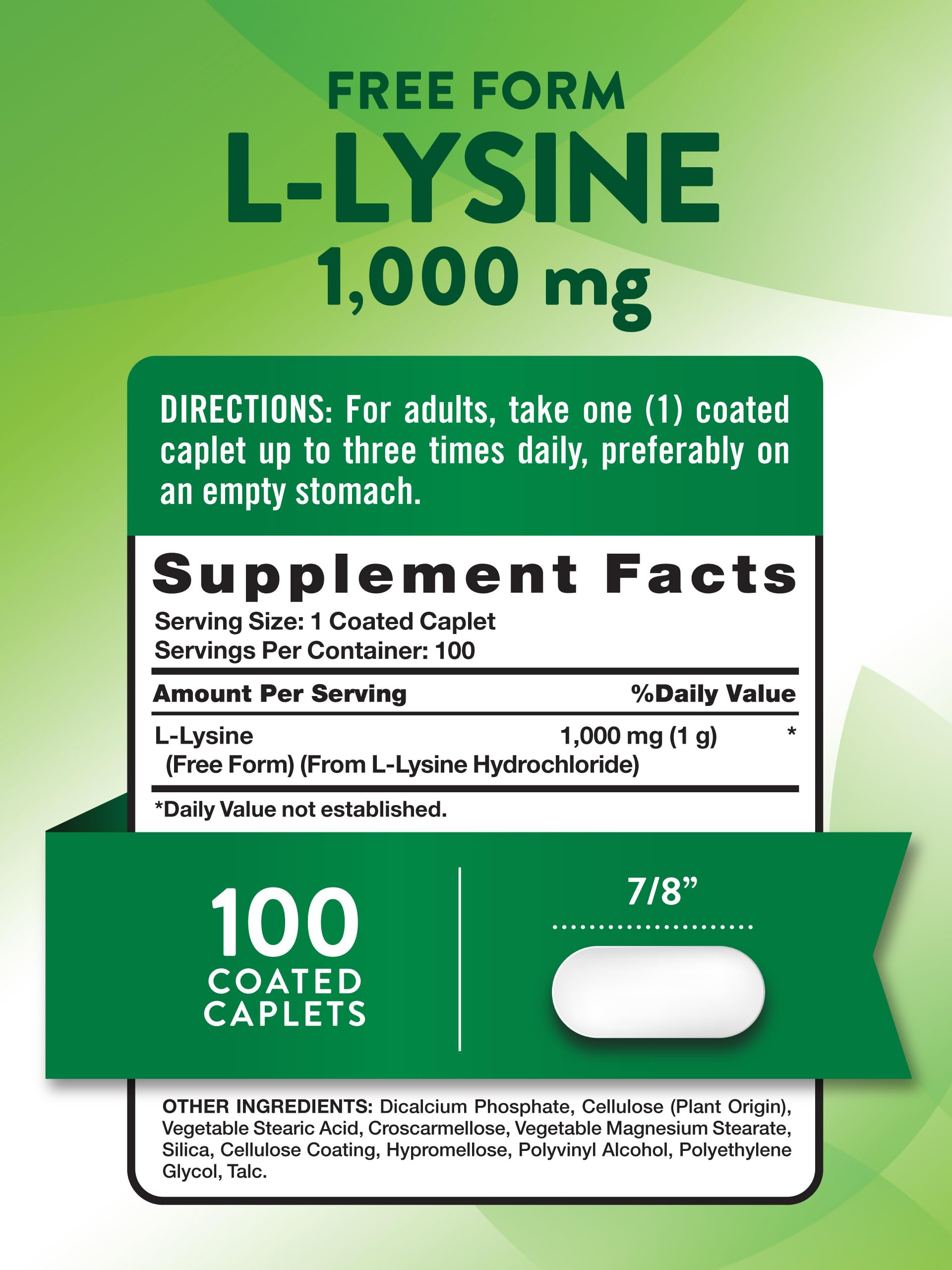 Amazon.com: Nature's Truth L Lysine 1000mg | 100 Coated Caplets