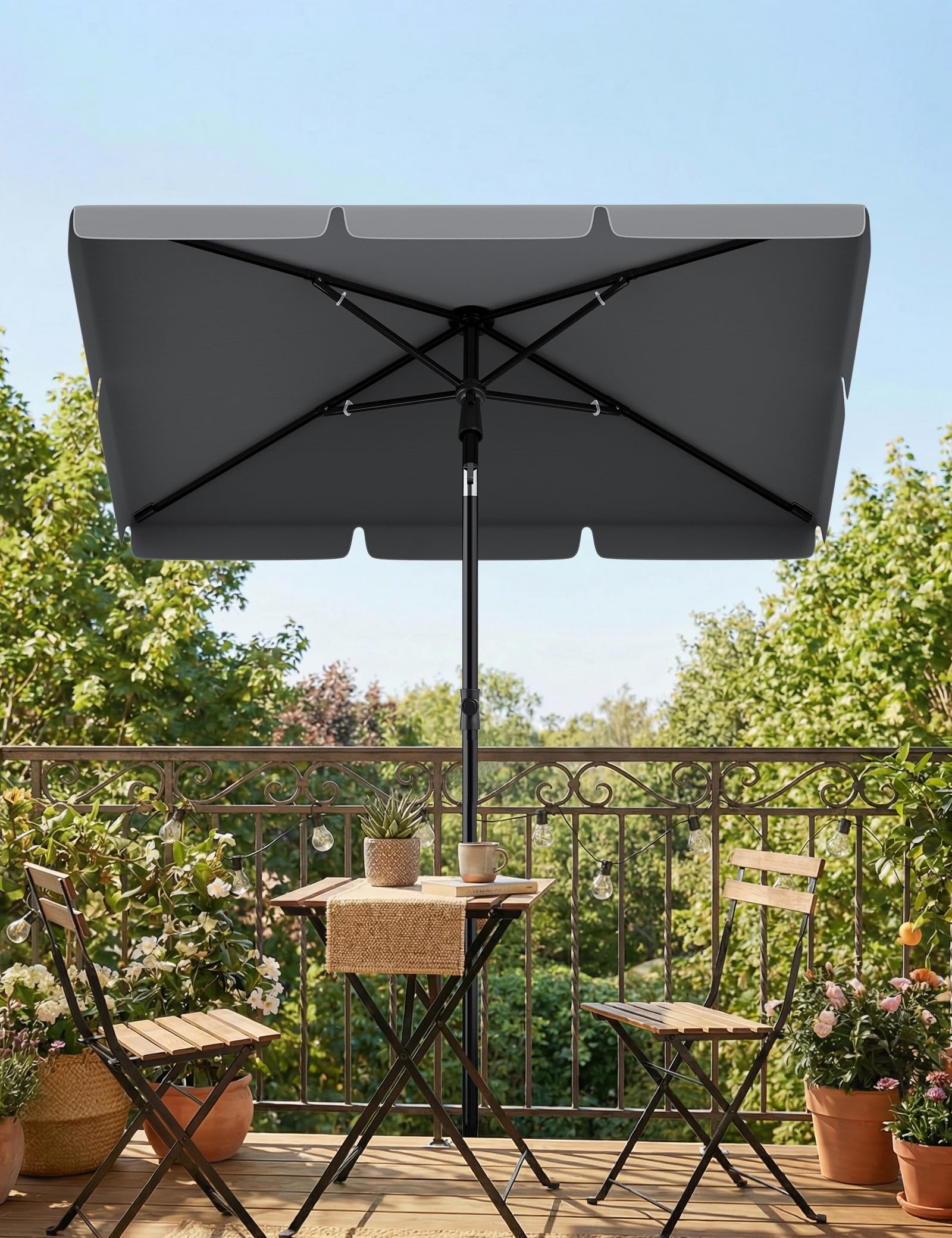 GarveeLife Parasol de balcon - 200 x 125 cm - Avec housse de parasol UV50+ - Rectangulaire - Pliable et réglable en hauteur - Avec support - Idéal pour balcon, jardin et terrasse, anthracite