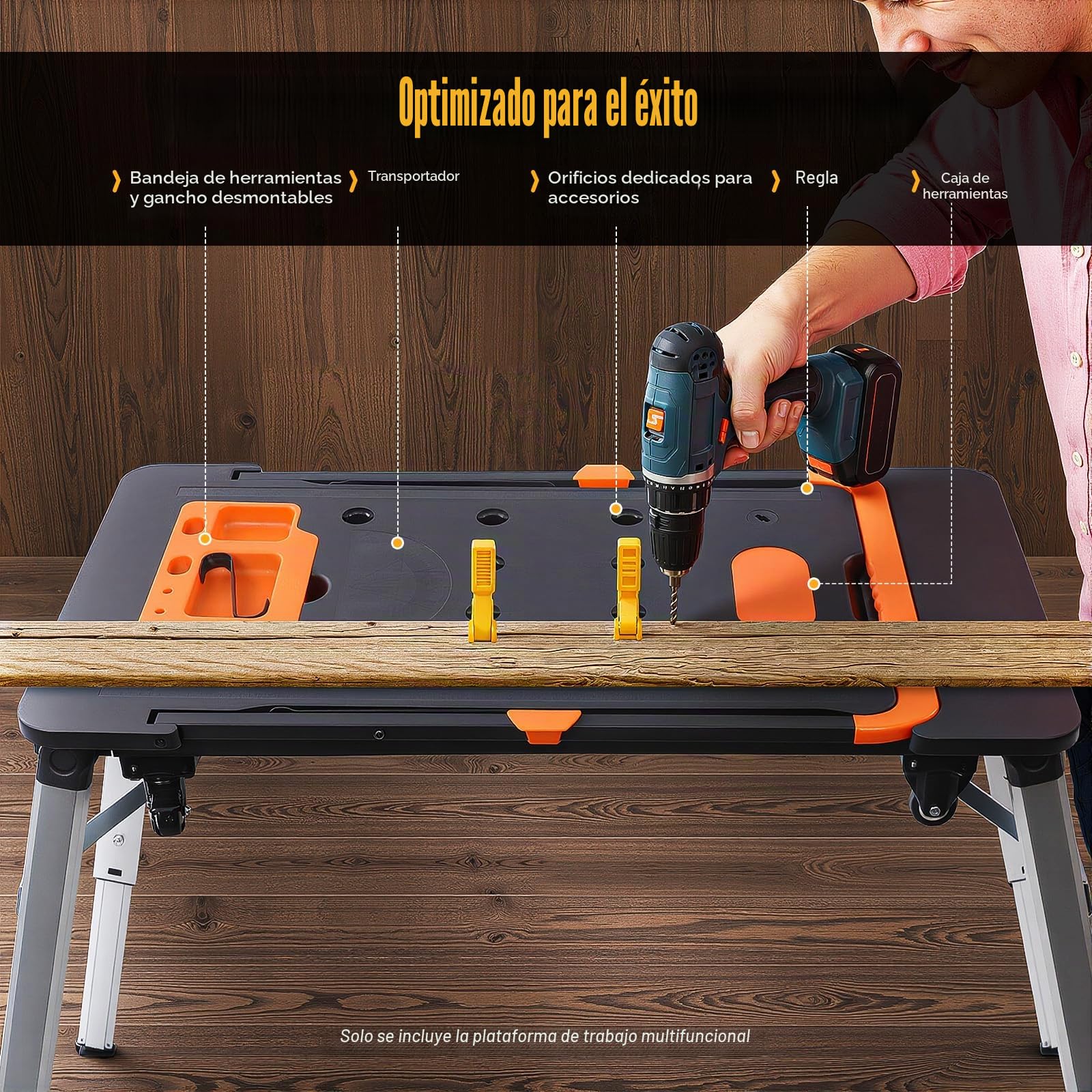 Banco de Trabajo Plegable 7 en 1 Portátil, Plataforma de Trabajo Multifuncional con Capacidad de Carga 150-250kg, Workbench Plegable con Carro de Mano y Tabla de Rodillos, 1090x550mm