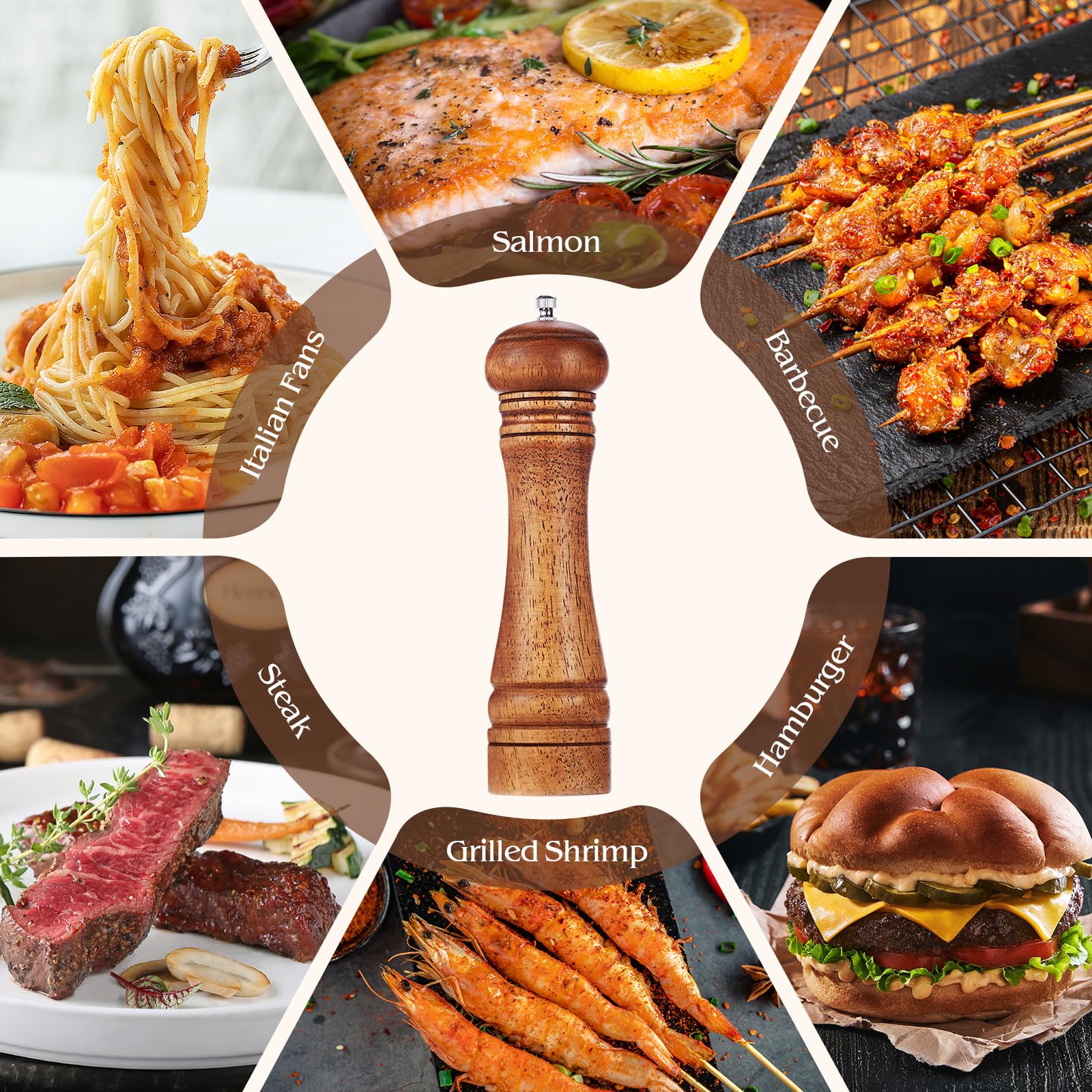 8 Inch Wood Pepper Grinder Pepper Mill,Adjustable Coarseness Wooden Peppermill, Retro Style Ceramic Grinding Mechanism Salt Mill Refillable — Amazon image 5