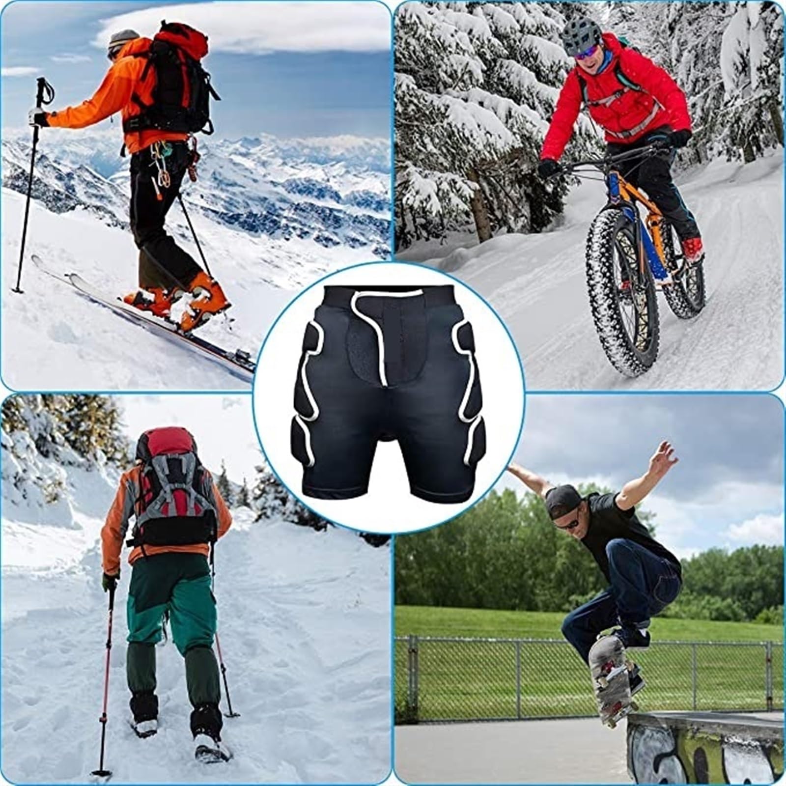 Short de Ski Rembourré Short de Protection rembourré de Ski SBR 3D EVA Équipement de Protection Contre Les Chocs rembourré for Snowboard, Skate et Ski(XL)